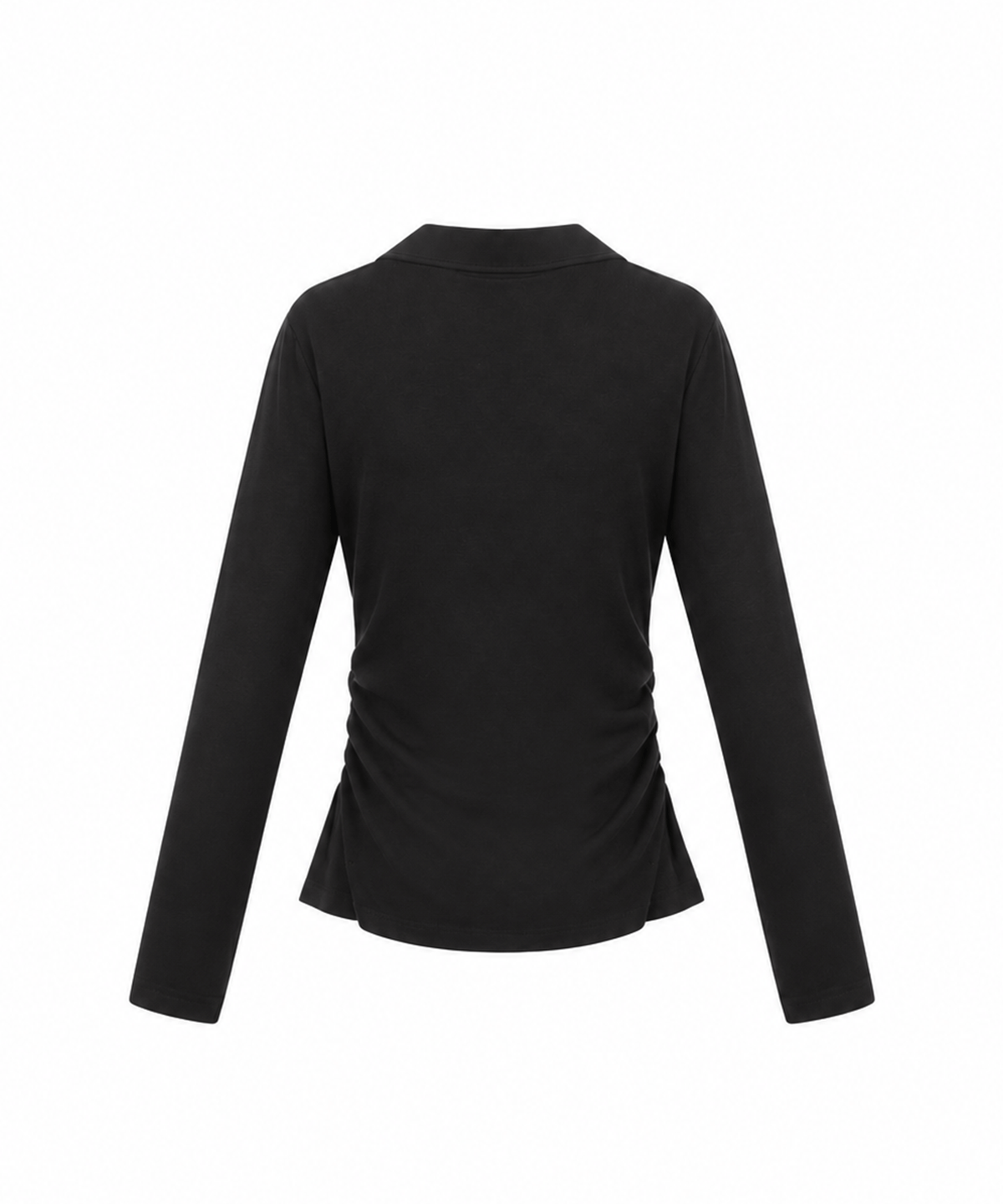 어니브(ANIV) ASYMMETRIC SHIRRING COLLAR LONG SLEEVE BLACK