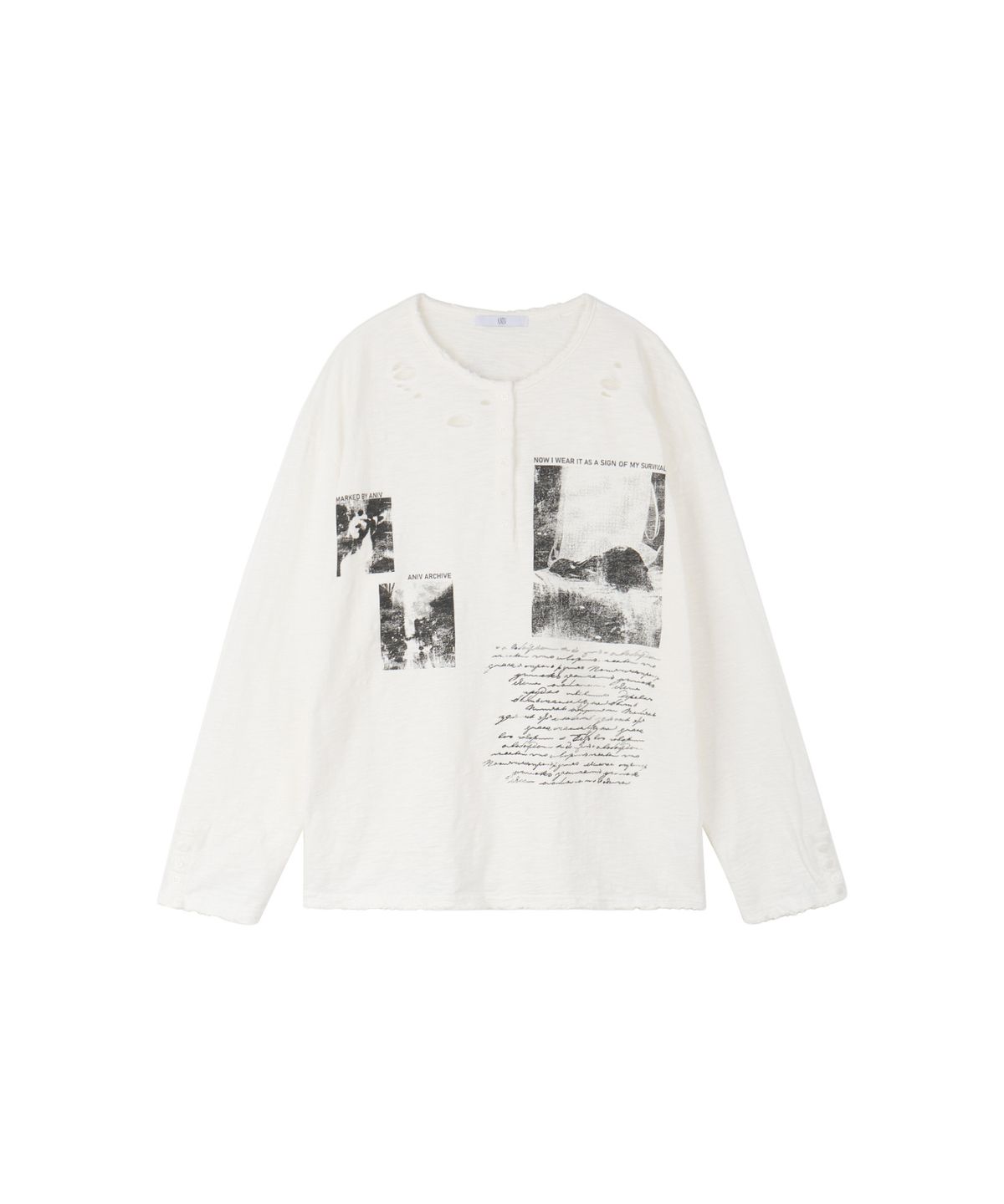 어니브(ANIV) VINTAGE HENLEY GRAPHIC LONG SLEEVE IVORY
