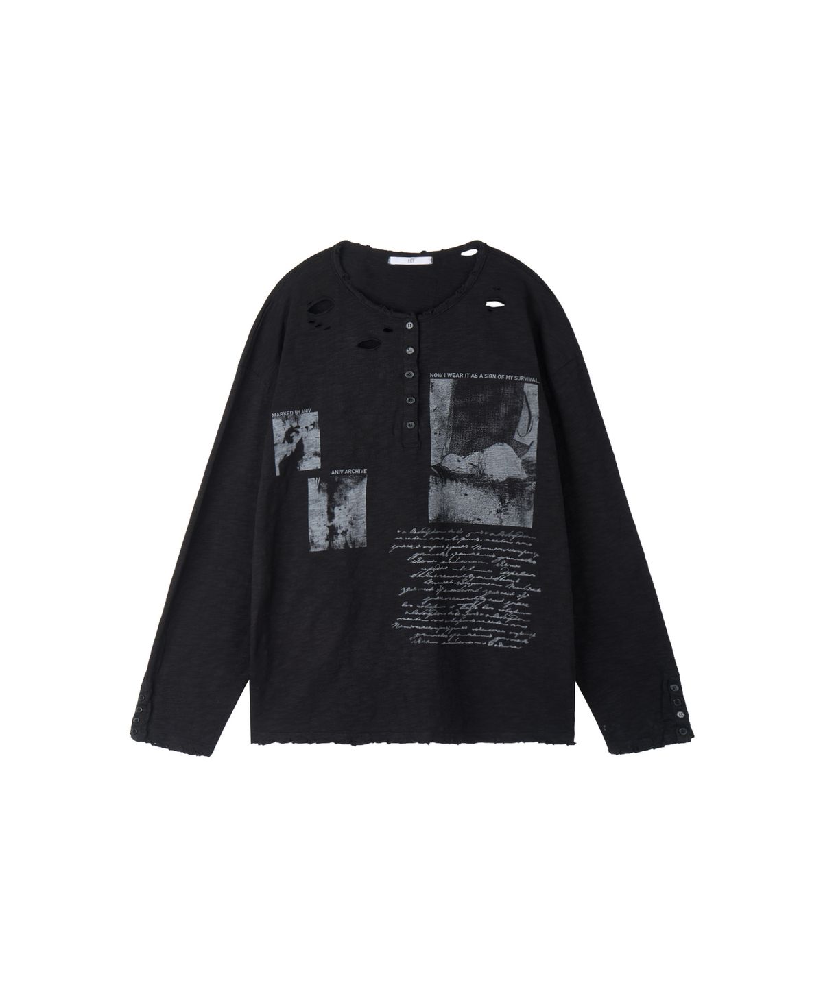 어니브(ANIV) VINTAGE HENLEY GRAPHIC LONG SLEEVE BLACK