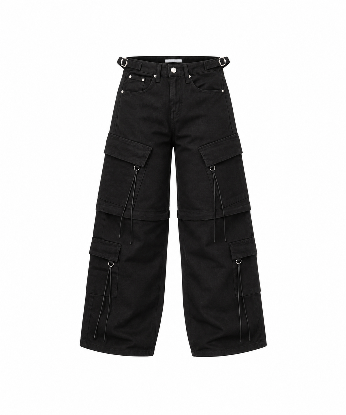 어니브(ANIV) STRAP CARGO WIDE PANTS BLACK