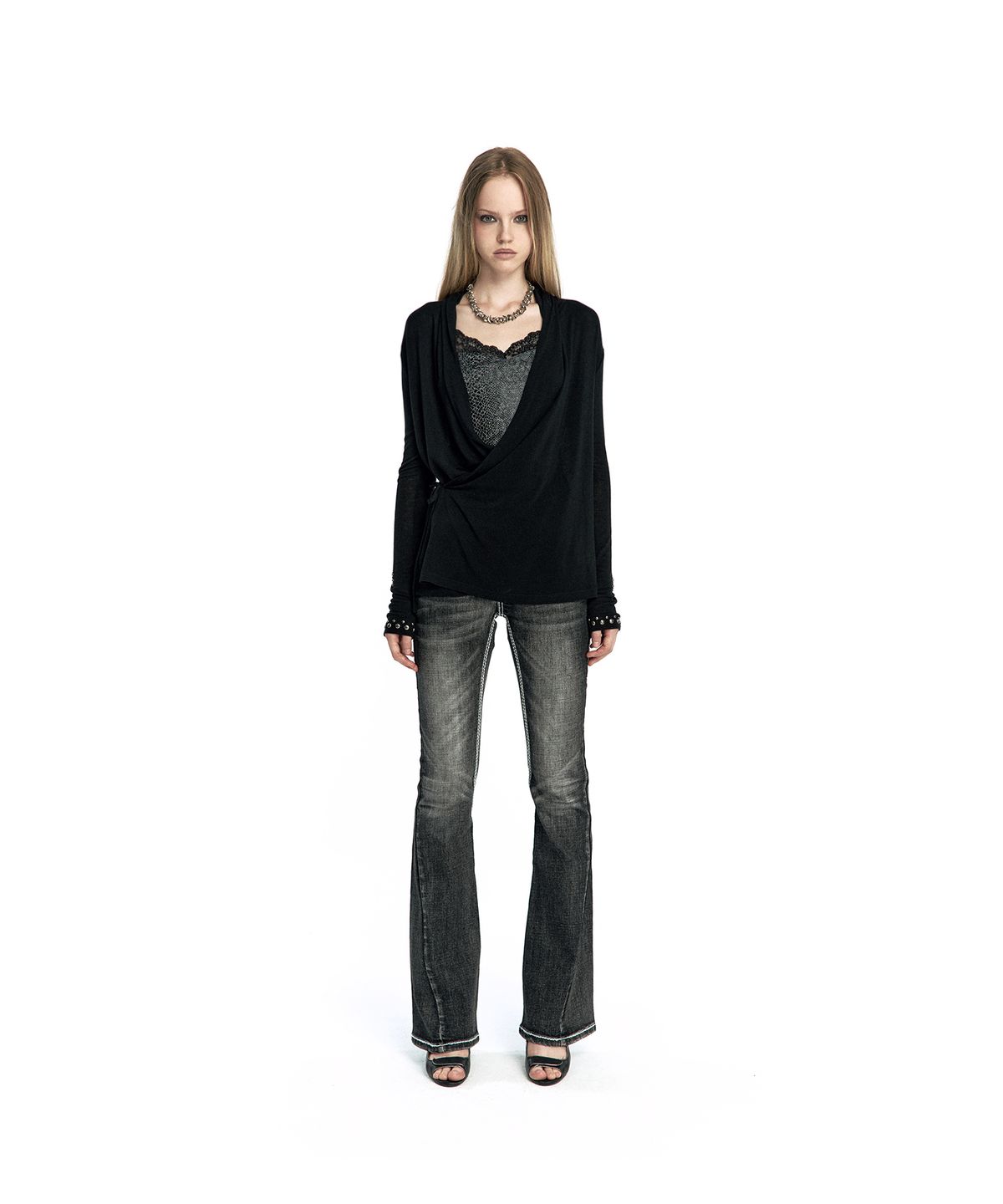 카시코(KASHIKO) Studded Draped Wrap Cardigan