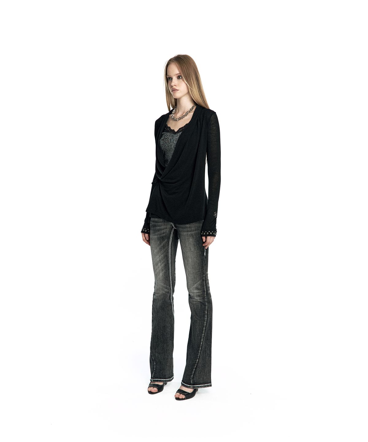 카시코(KASHIKO) Studded Draped Wrap Cardigan