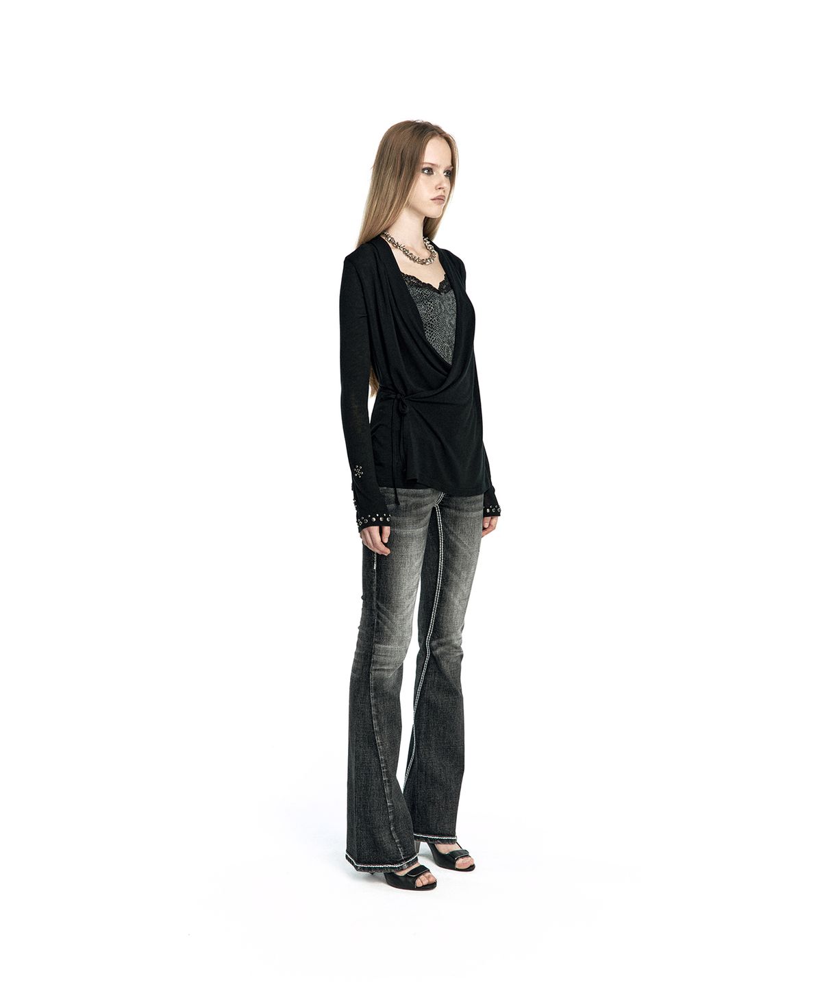 카시코(KASHIKO) Studded Draped Wrap Cardigan