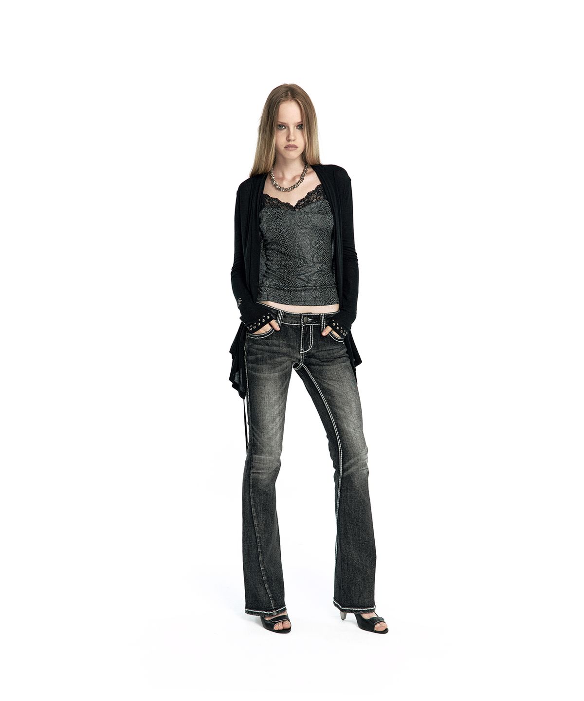 카시코(KASHIKO) Studded Draped Wrap Cardigan