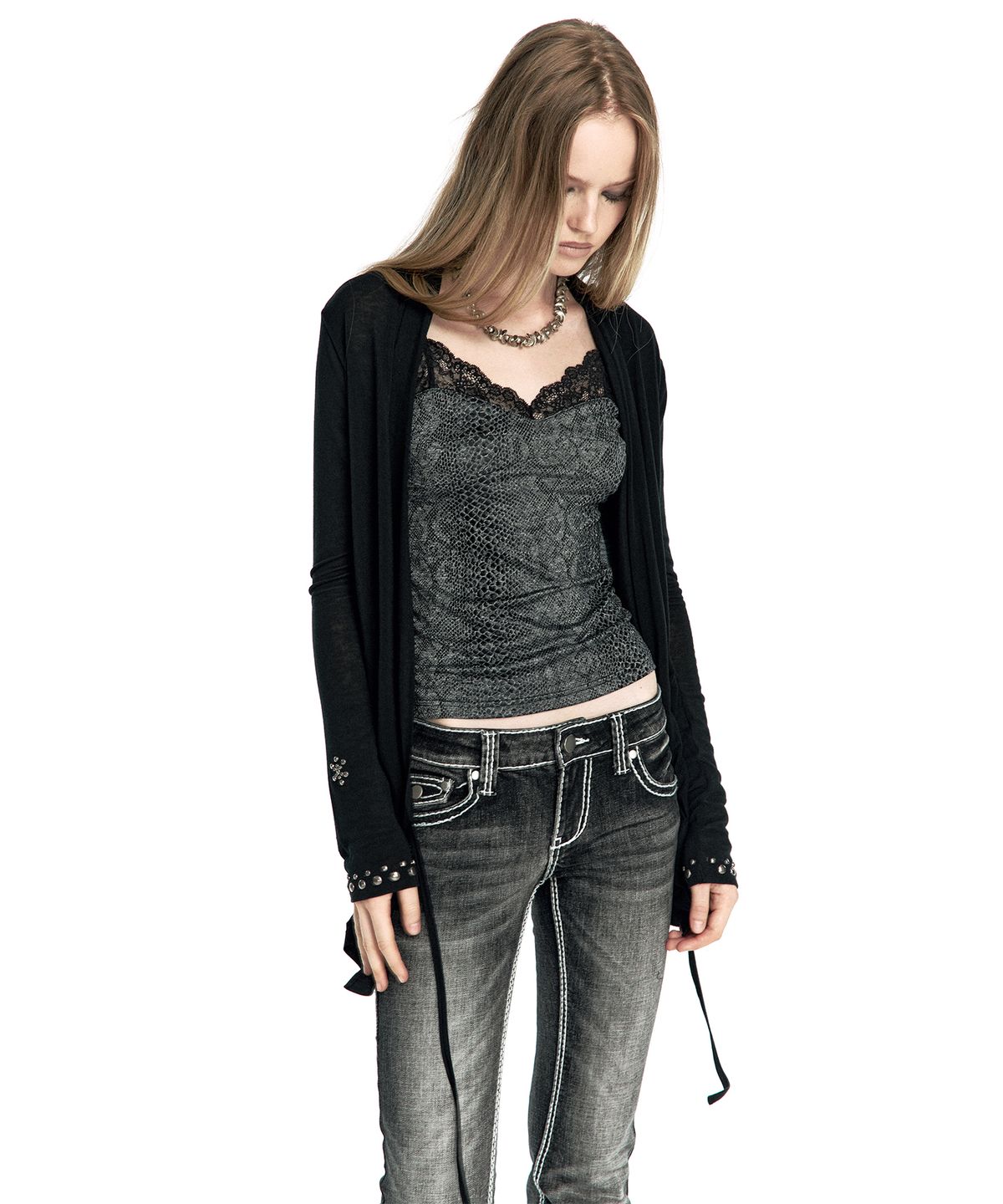 카시코(KASHIKO) Studded Draped Wrap Cardigan