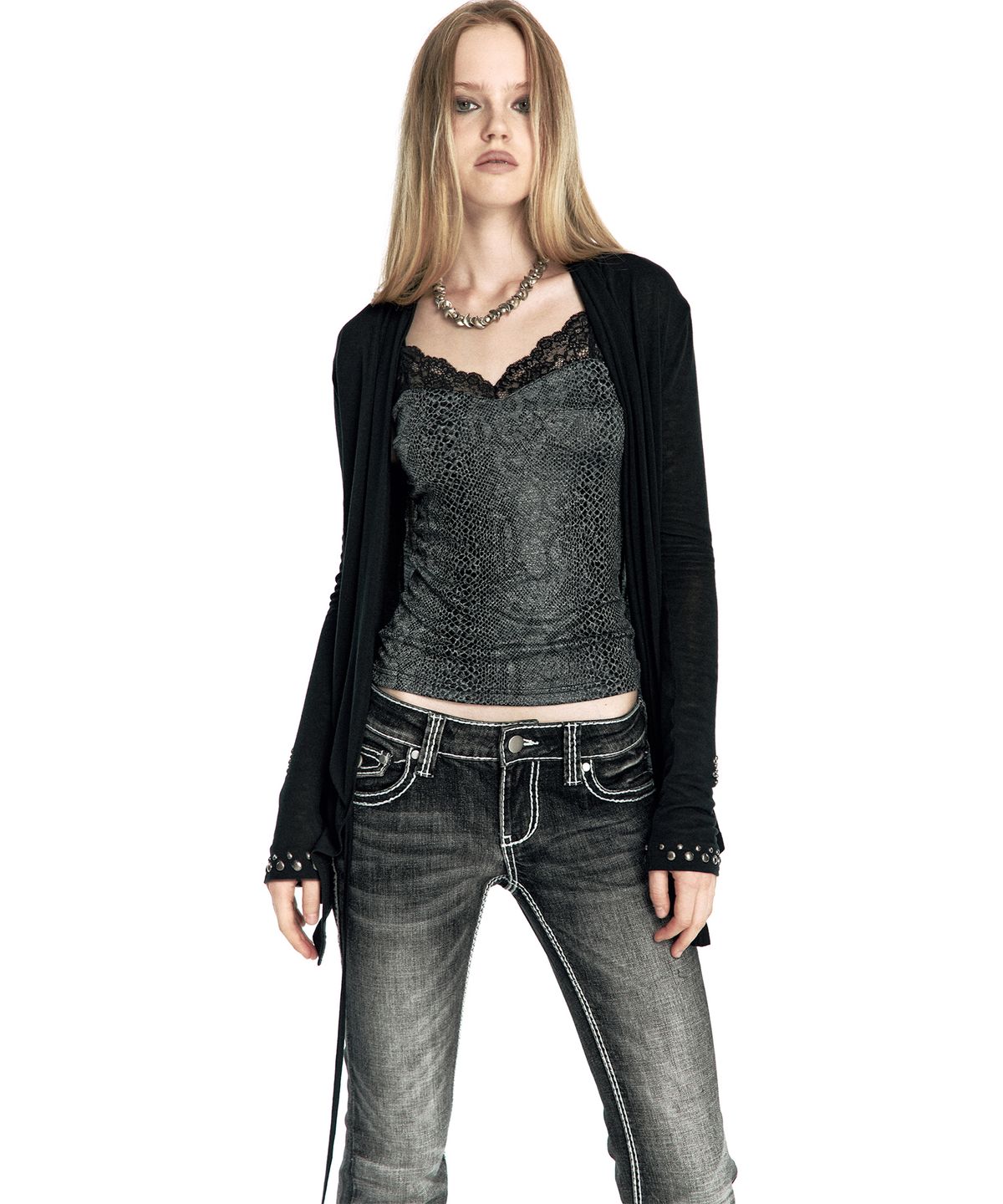 카시코(KASHIKO) Studded Draped Wrap Cardigan