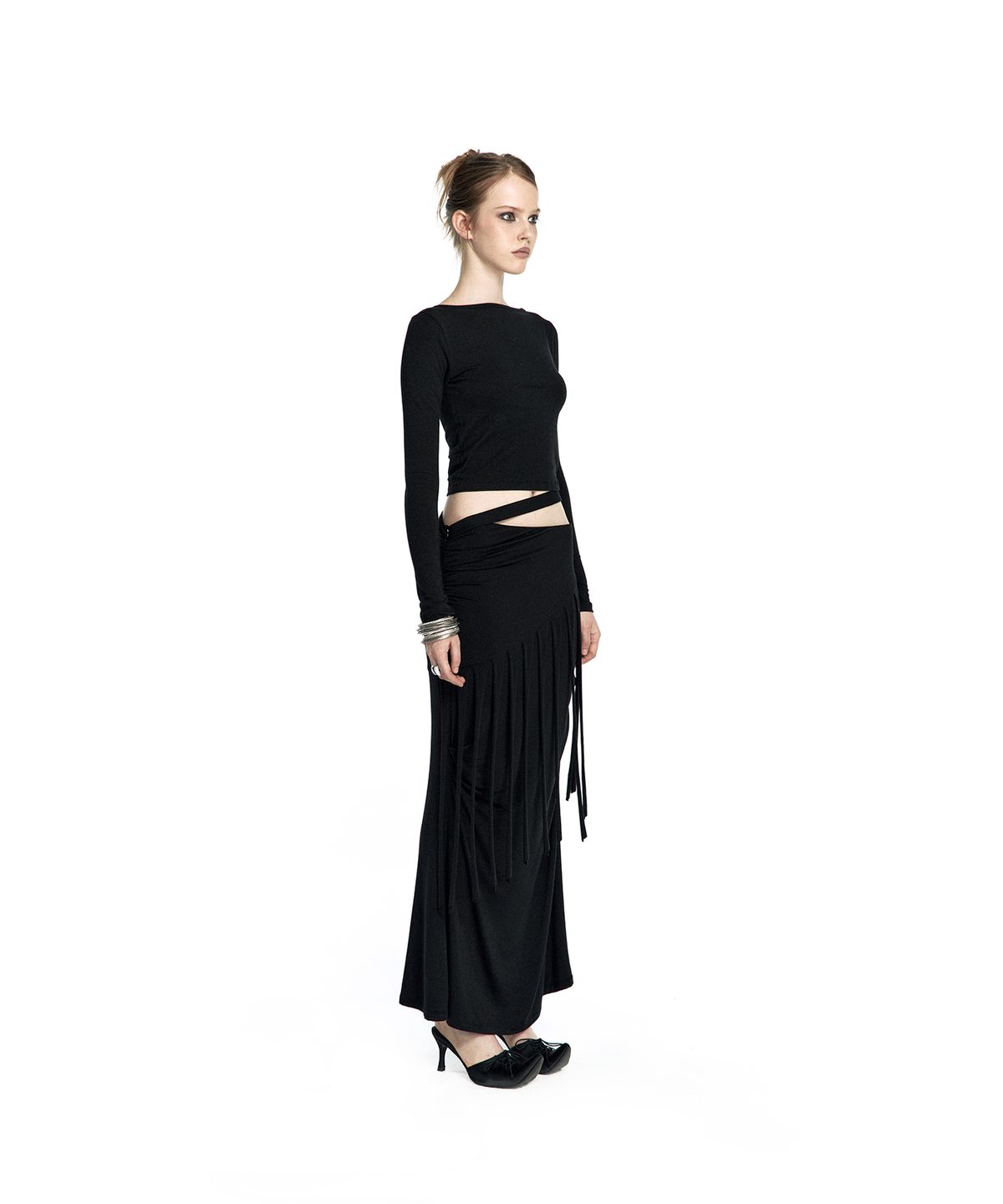 카시코(KASHIKO) Drop Fringe Asymmetric Skirt