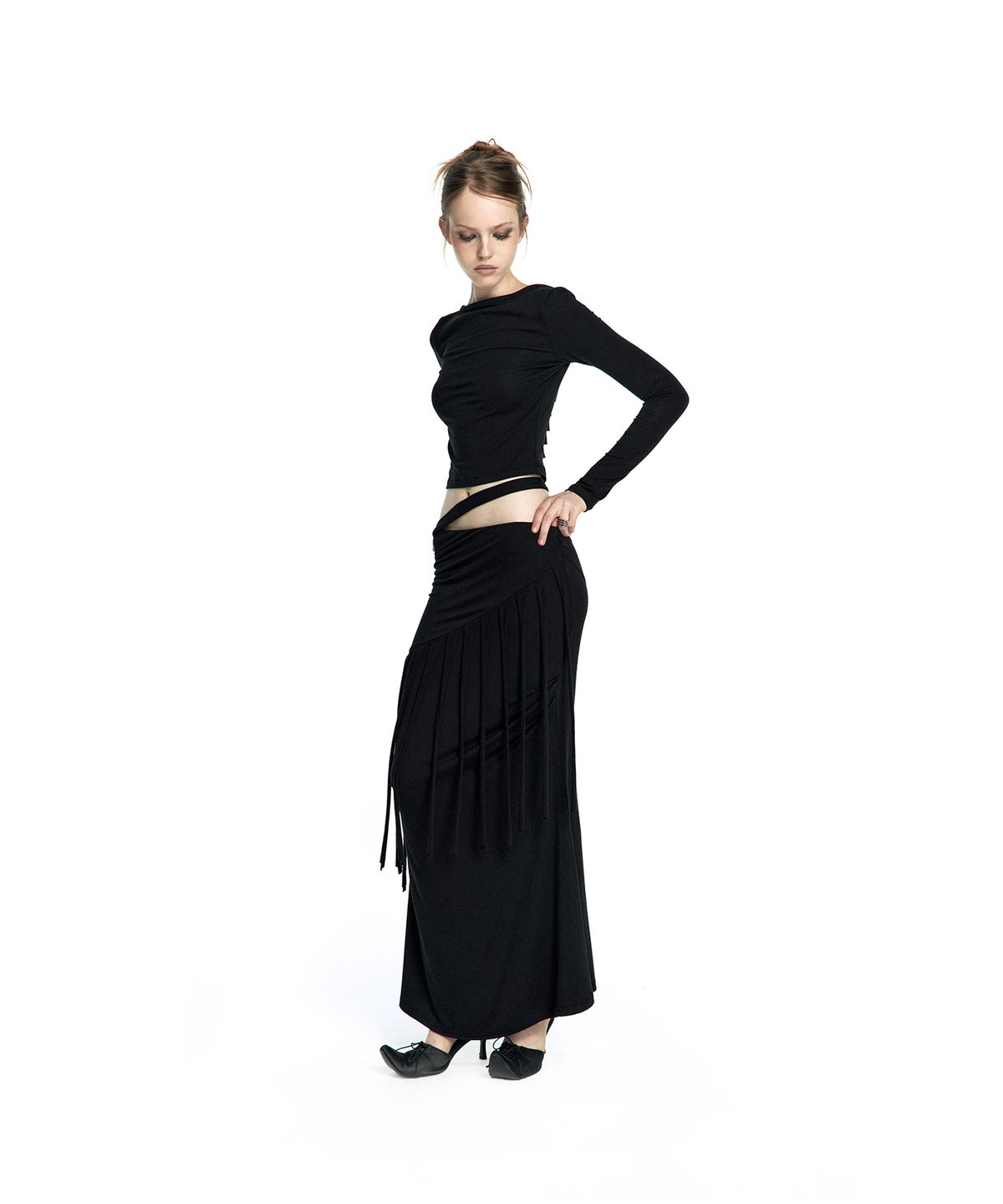 카시코(KASHIKO) Drop Fringe Asymmetric Skirt