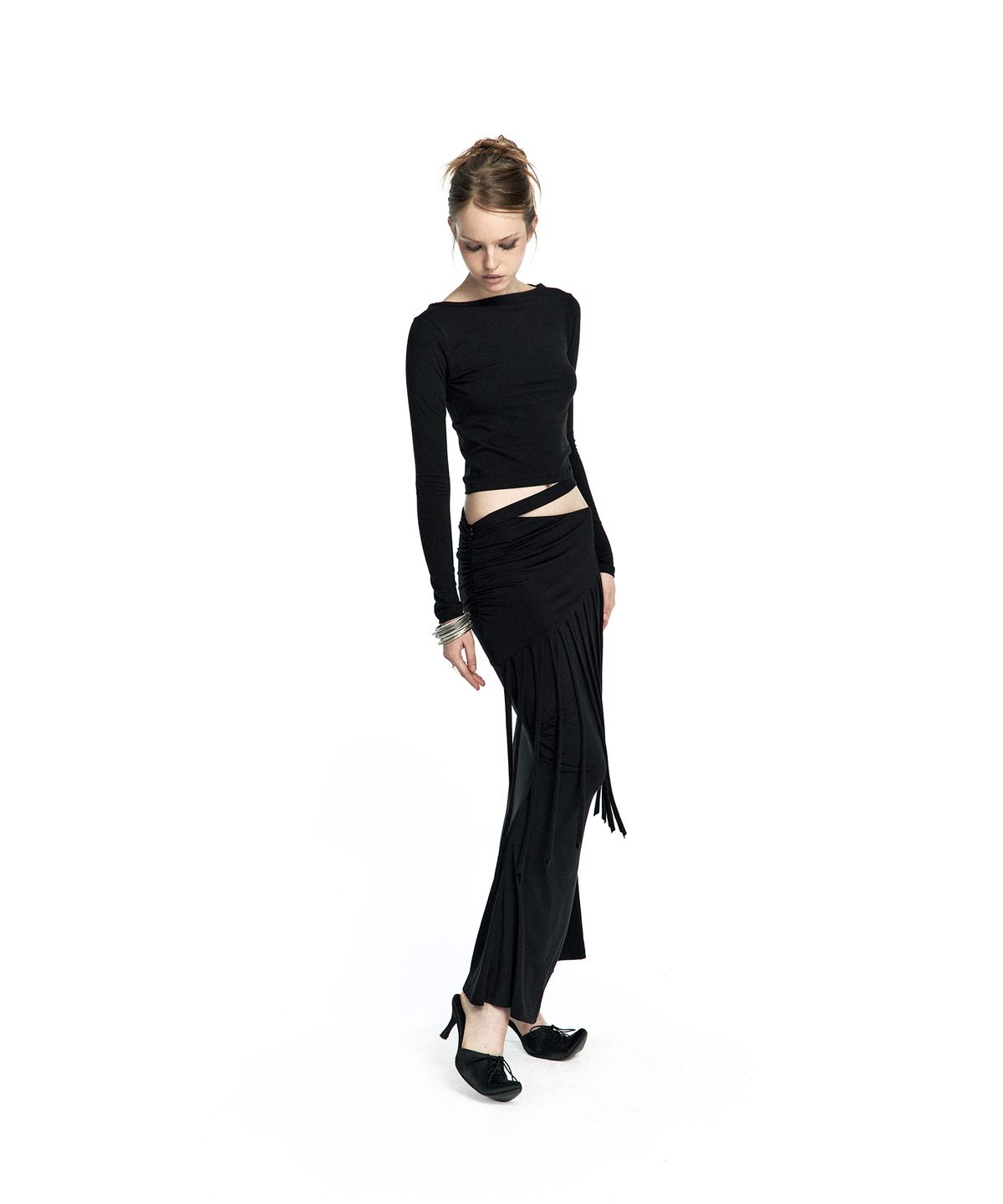 카시코(KASHIKO) Drop Fringe Asymmetric Skirt