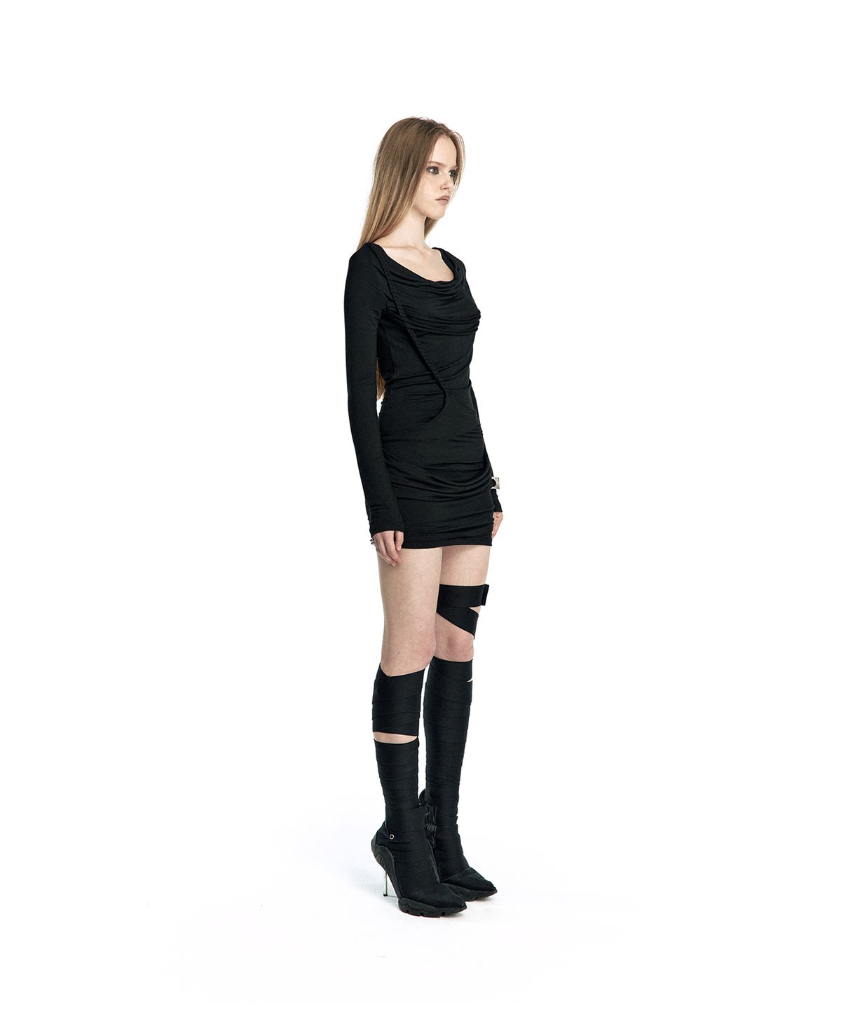 카시코(KASHIKO) Knot Drop Draped Dress Black