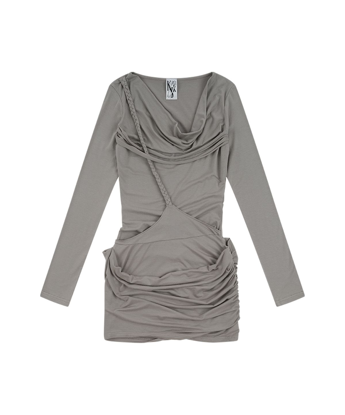 카시코(KASHIKO) Knot Drop Draped Dress Warm Gray