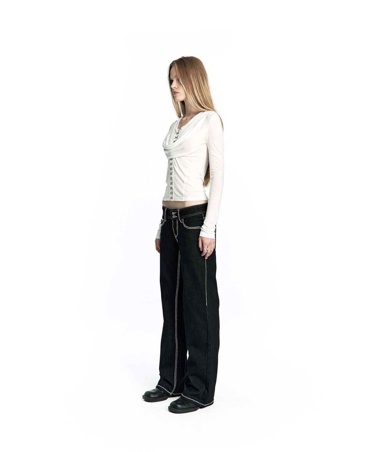 카시코(KASHIKO) Hoshi Stitch Stretch Denim Black