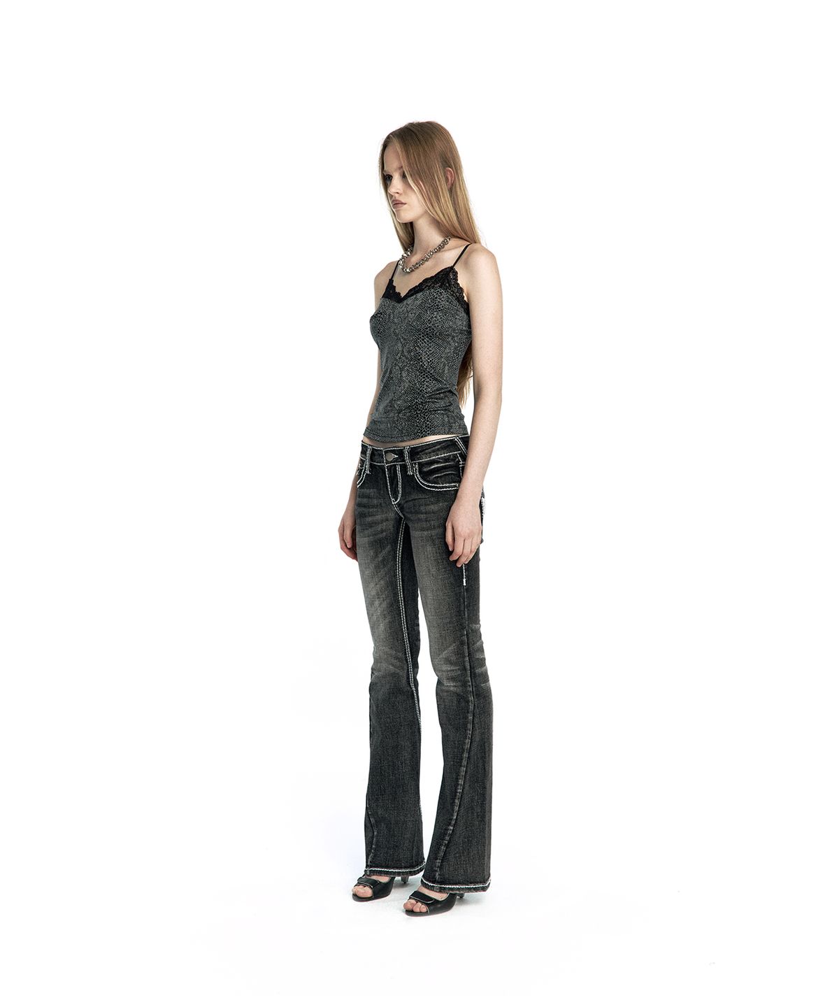 카시코(KASHIKO) Western Curve Embroidery Jeans Black