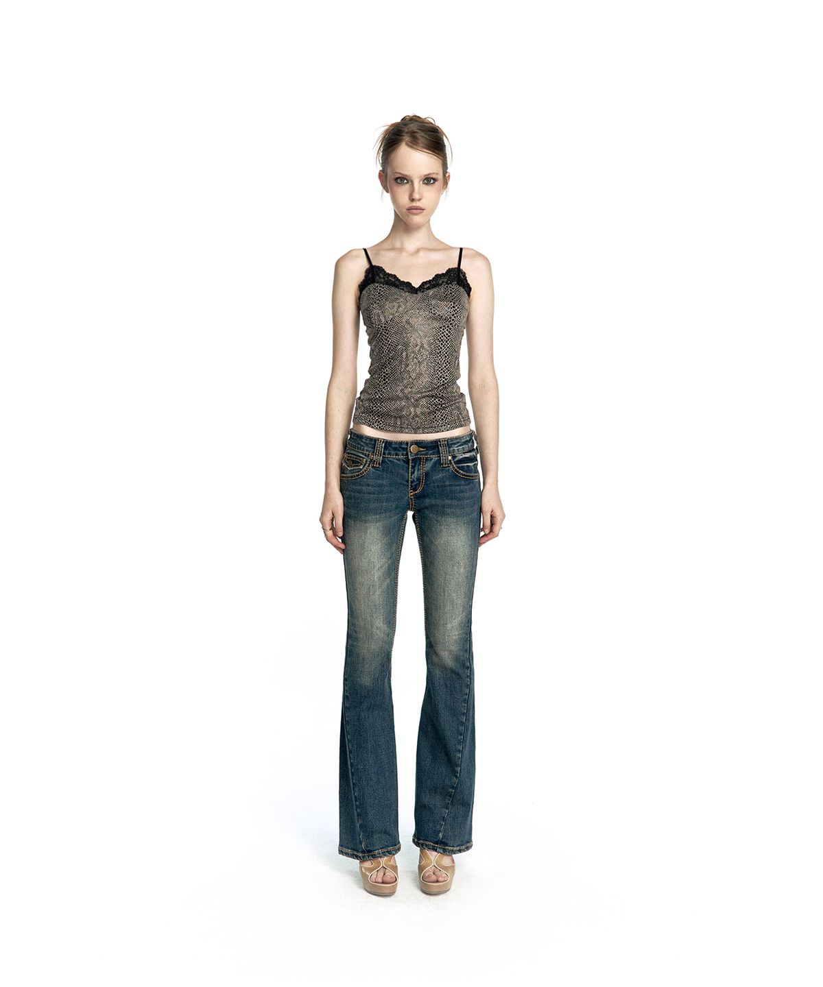 카시코(KASHIKO) Western Curve Embroidery Jeans Blue