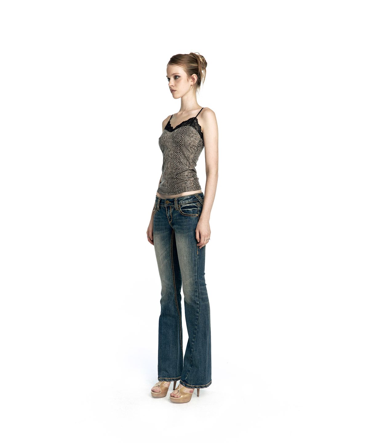 카시코(KASHIKO) Western Curve Embroidery Jeans Blue