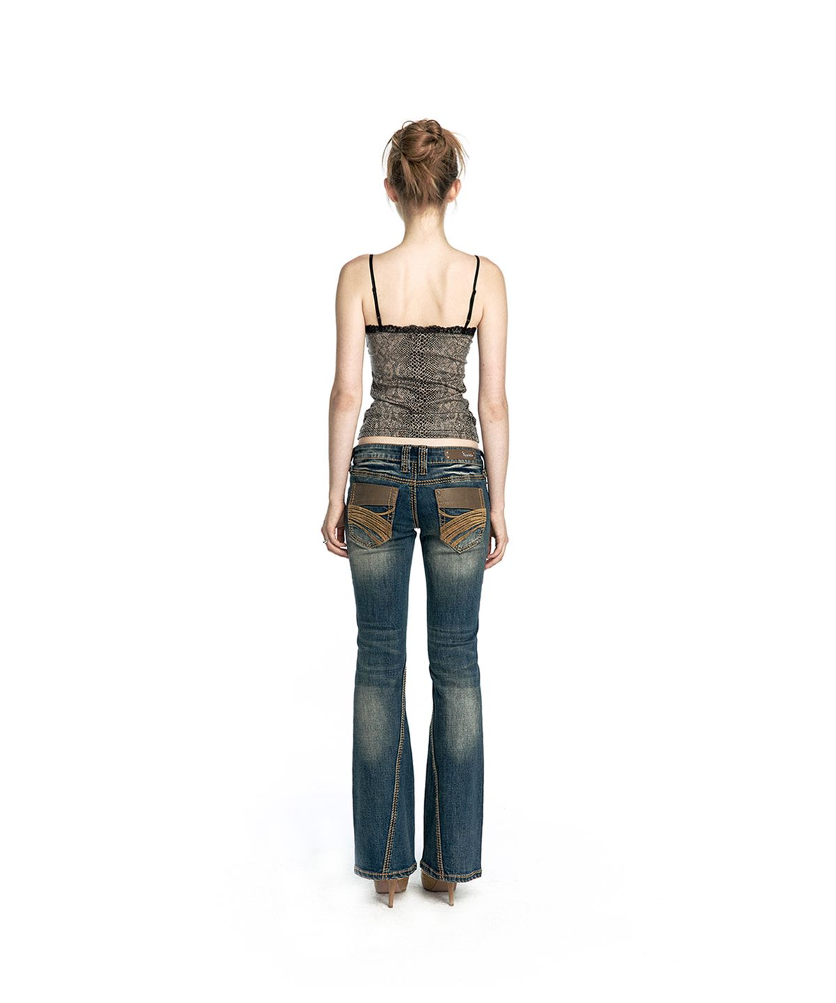 카시코(KASHIKO) Western Curve Embroidery Jeans Blue