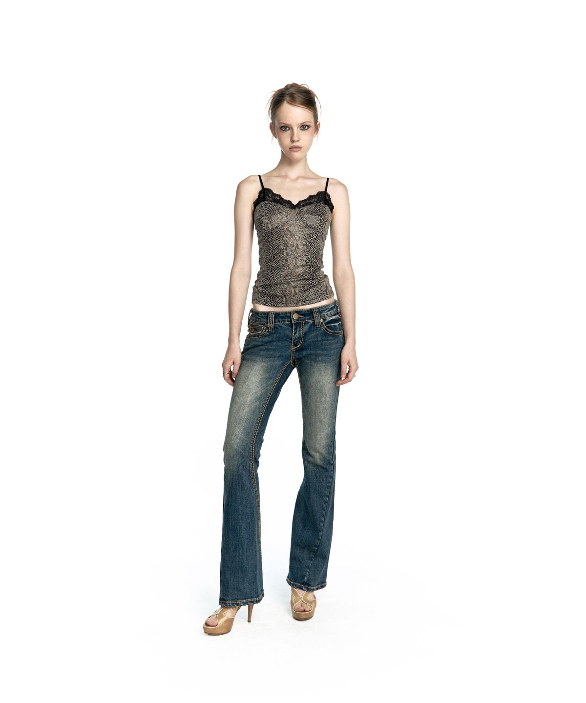 카시코(KASHIKO) Western Curve Embroidery Jeans Blue