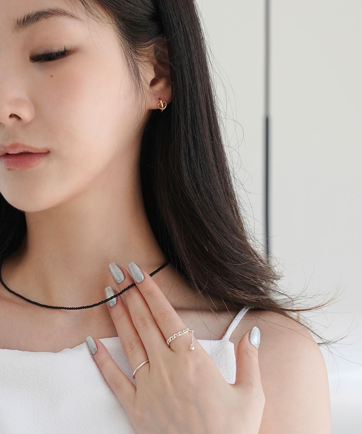 모던라이크(MODERN LIKE) [ Silver ] 오닉스 블랙 목걸이 2mm