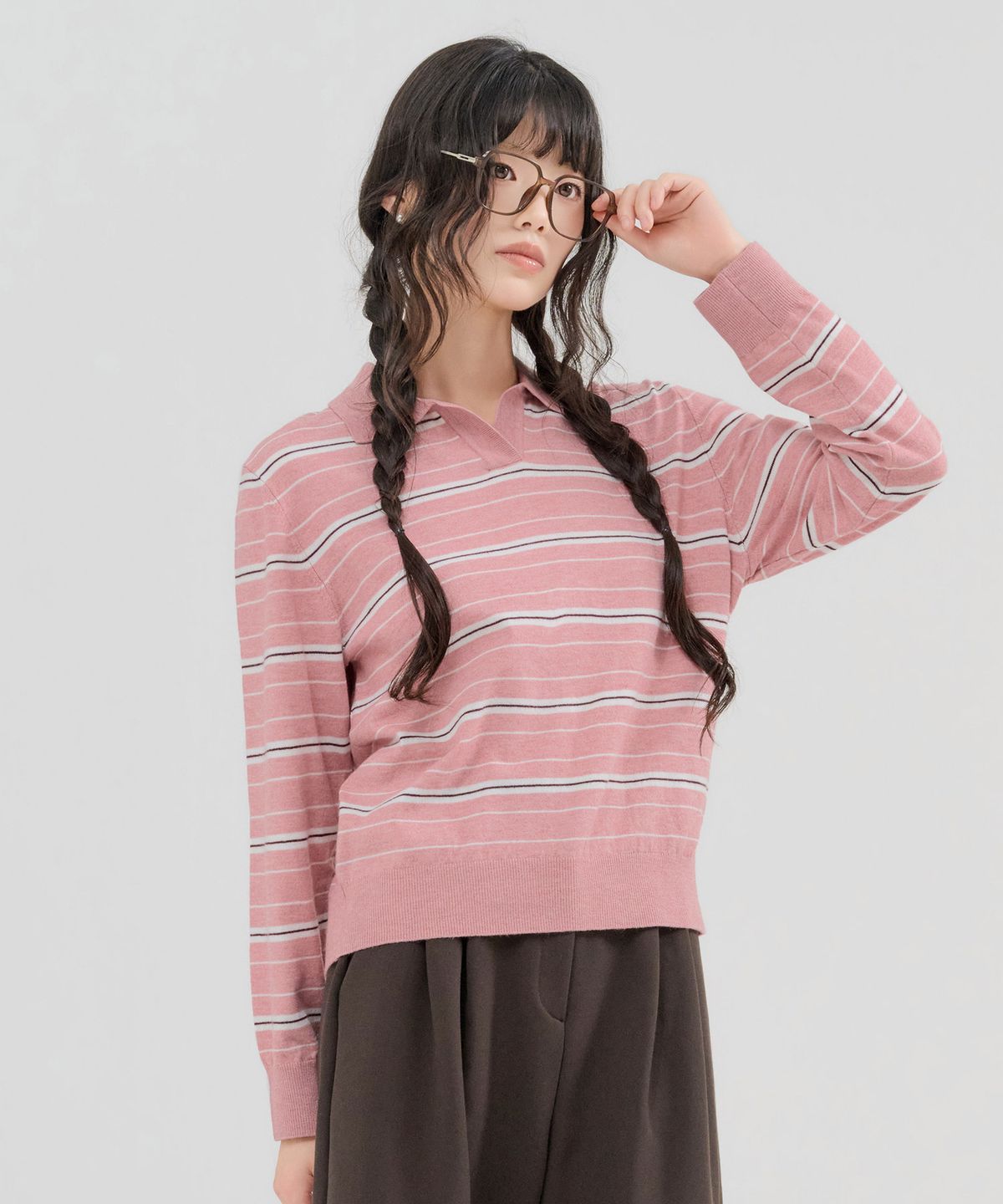체이스컬트(CHASECULT) 여성 스트라이프 카라 스웨터-FFRG5272C0P