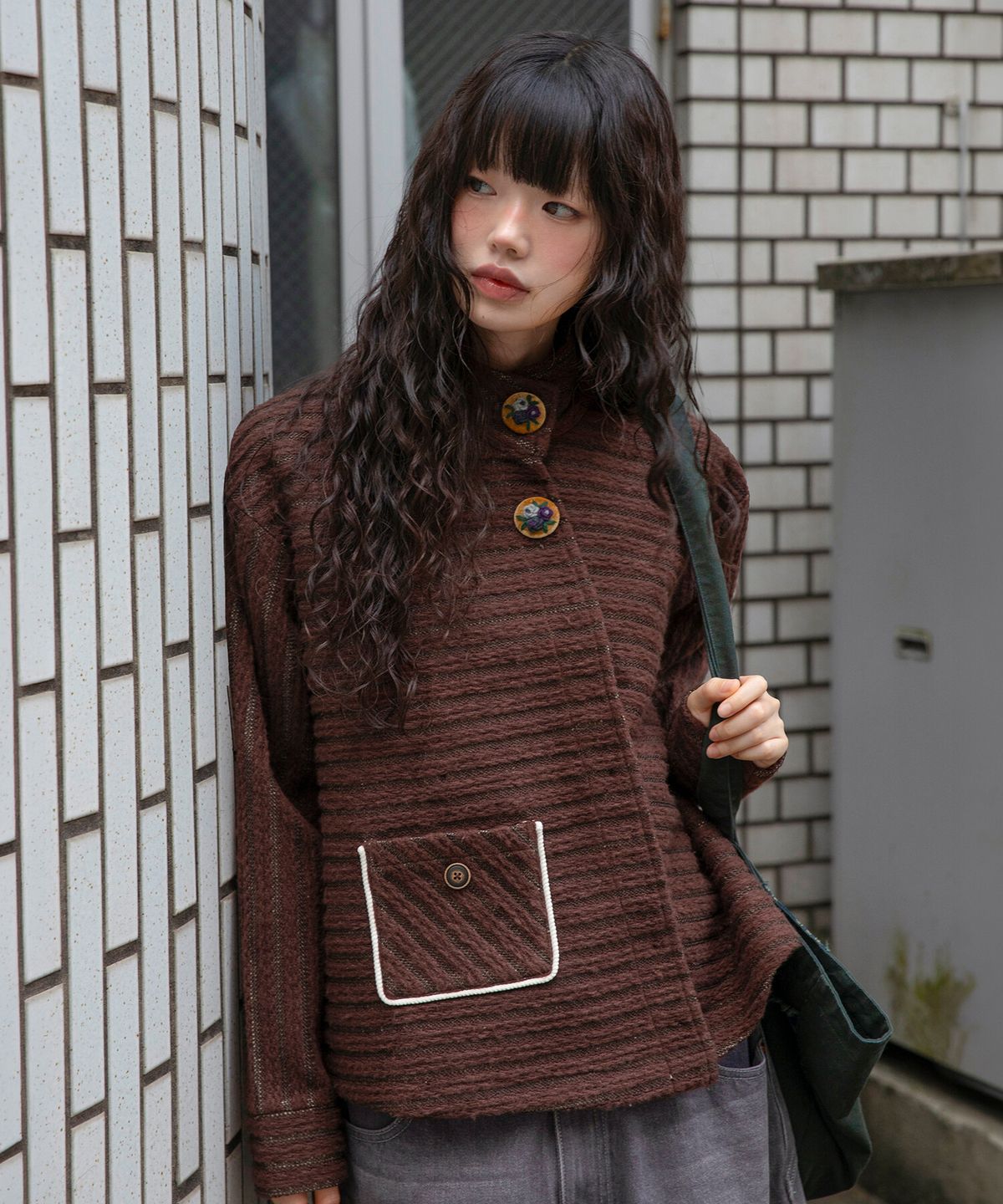루나키후(RuNaKi'Hu') WXK039 오히루네 니트 자켓 (BROWN)