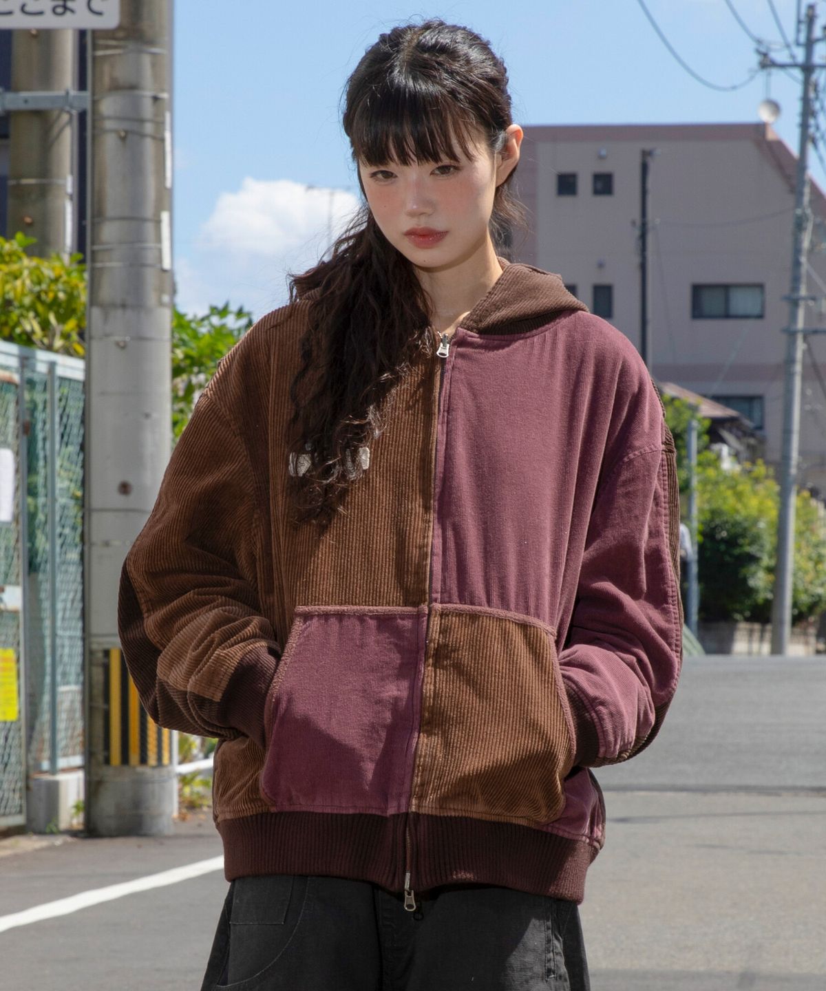 루나키후(RuNaKi'Hu') WXJ052 소레조레 코듀로이리버시블 후드 집업 (BROWN/BURGUNDY)