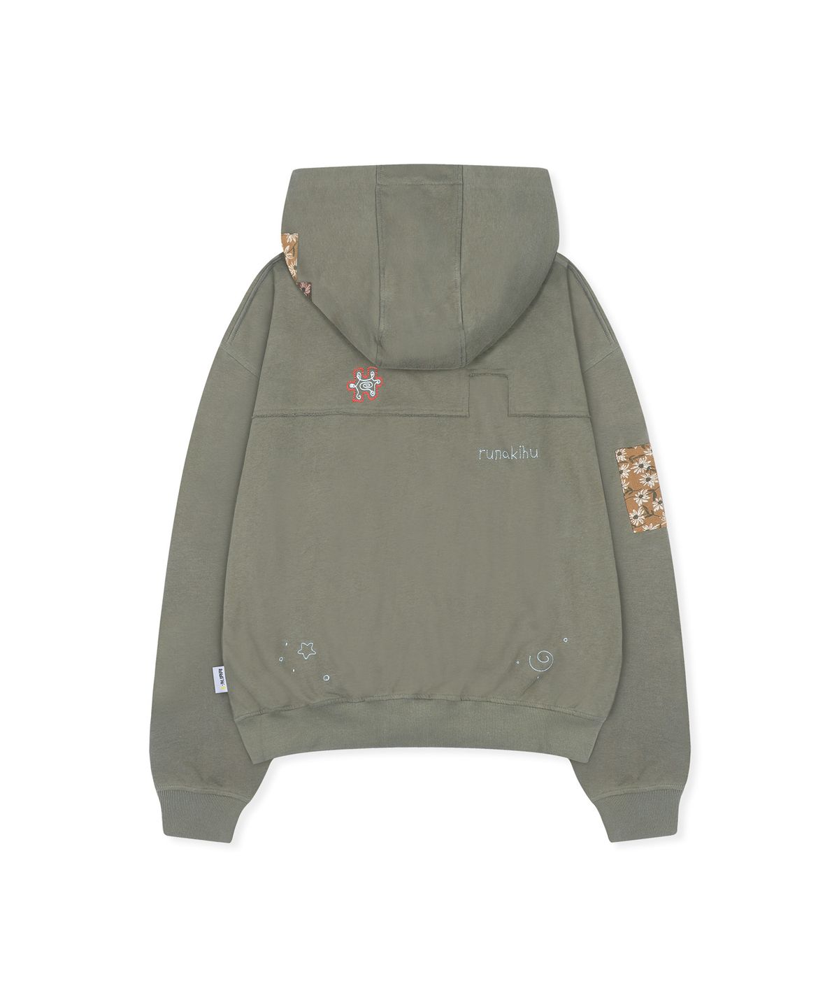 루나키후(RuNaKi'Hu') WXJ058 코미치 꽃무늬 배색 후드 집업 (KHAKI)