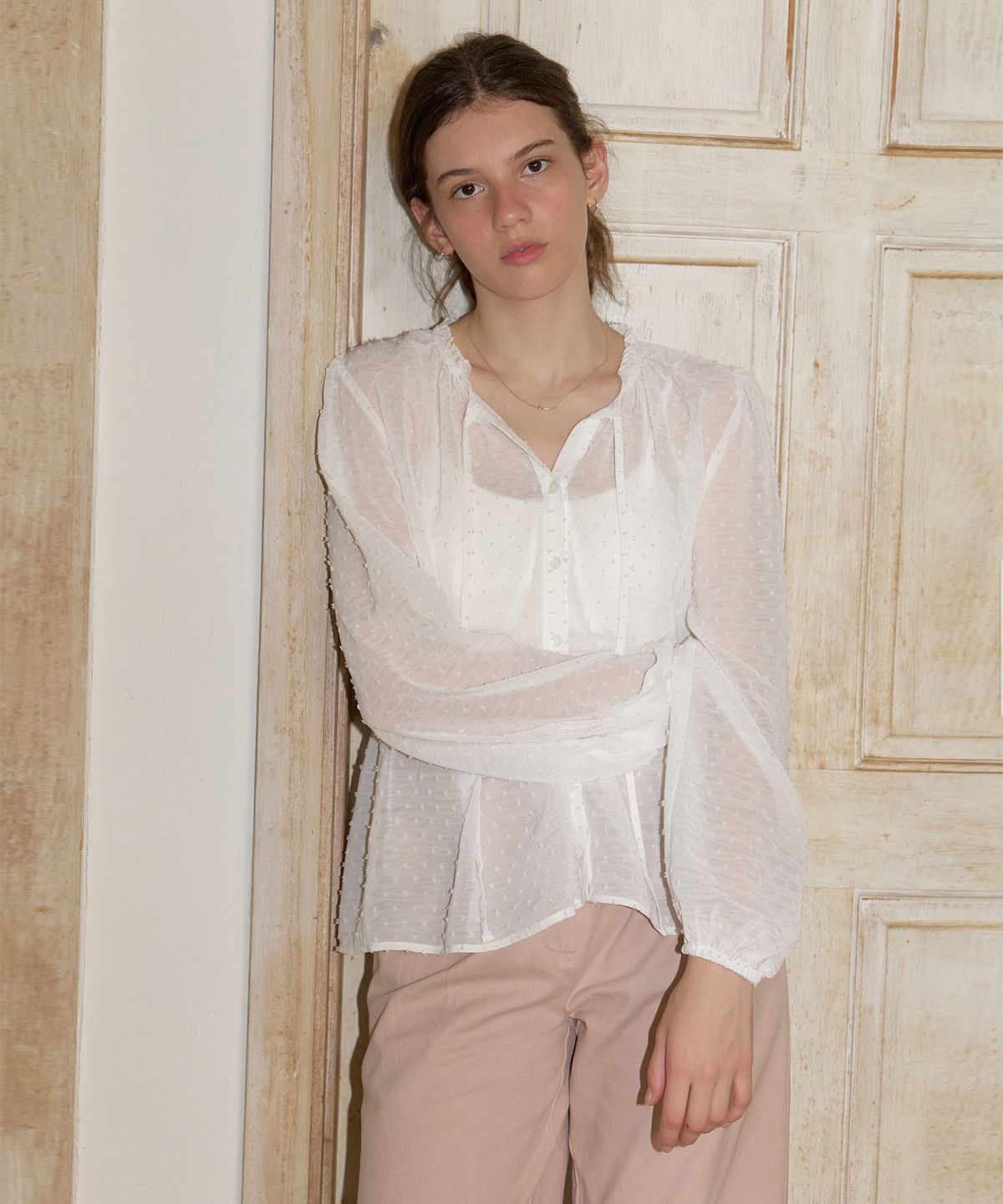 리엘(RE L) Selen dot-chiffon blouse (white)