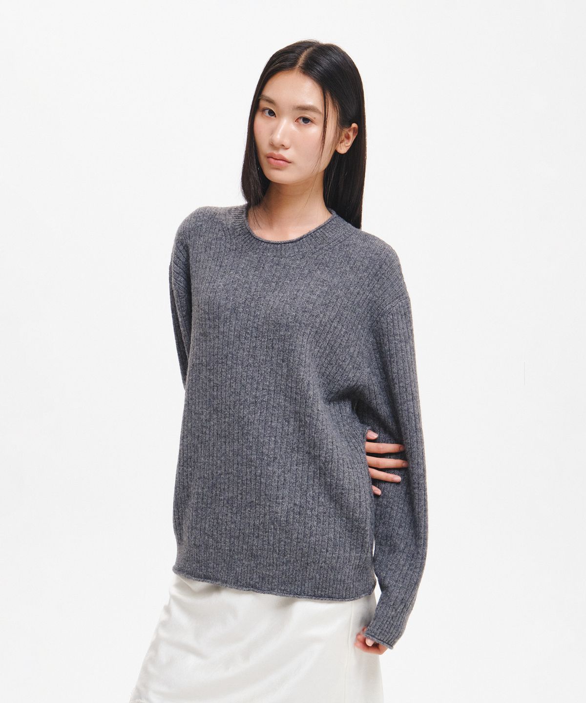 제너럴아이디어(GENERALIDEA) UNISEX 롤링 디테일 크루넥 풀오버 [GREY] / GF3UKP001