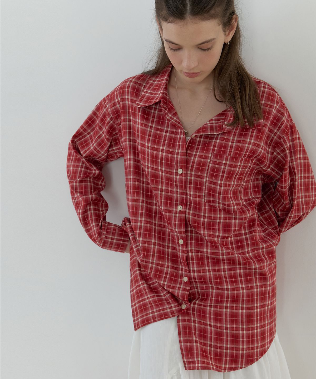 리엘(RE L) Hove overfit shirt (red check)