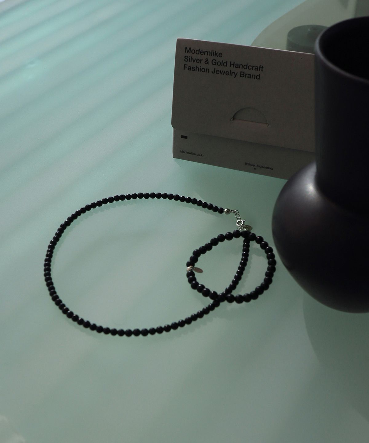 모던라이크(MODERN LIKE) [ Silver ] 오닉스 블랙 목걸이 4mm