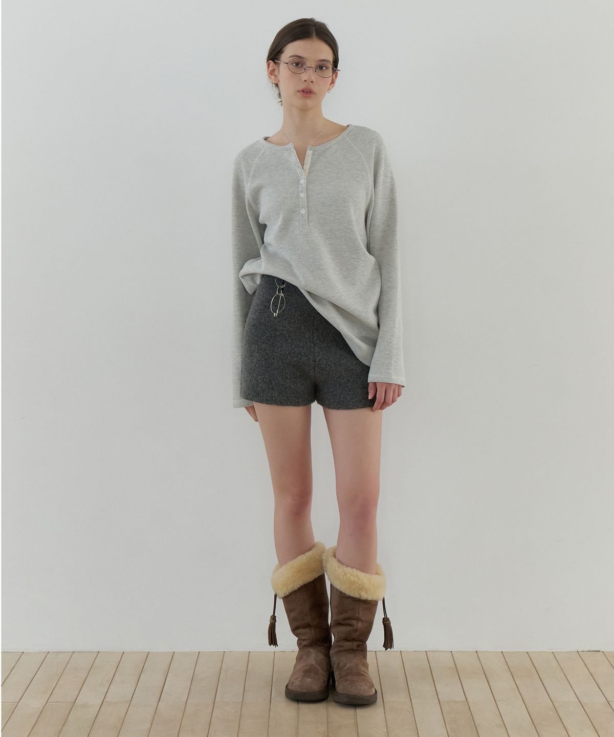 리엘(RE L) Ebb button overfit t-shirt (melange gray)