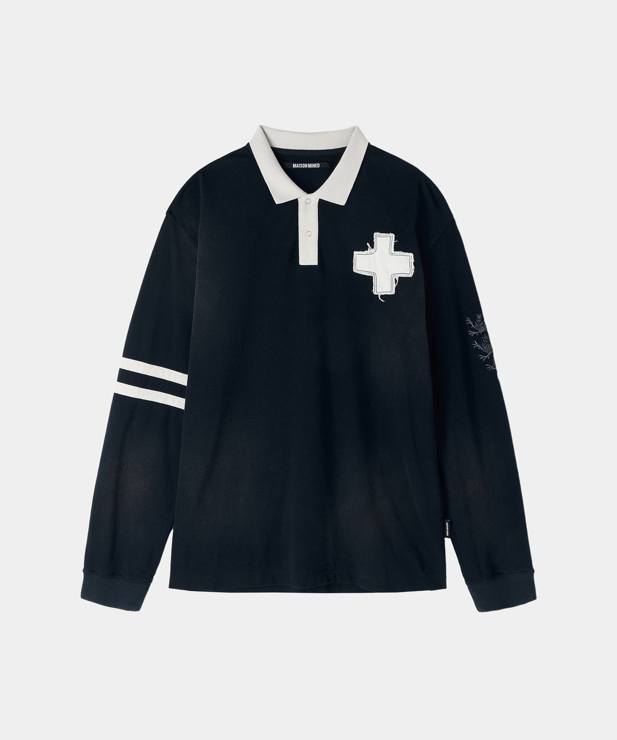 메종미네드(MAISON MINED) VINTAGE WASHED CROSS PATCH POLO SHIRT NAVY