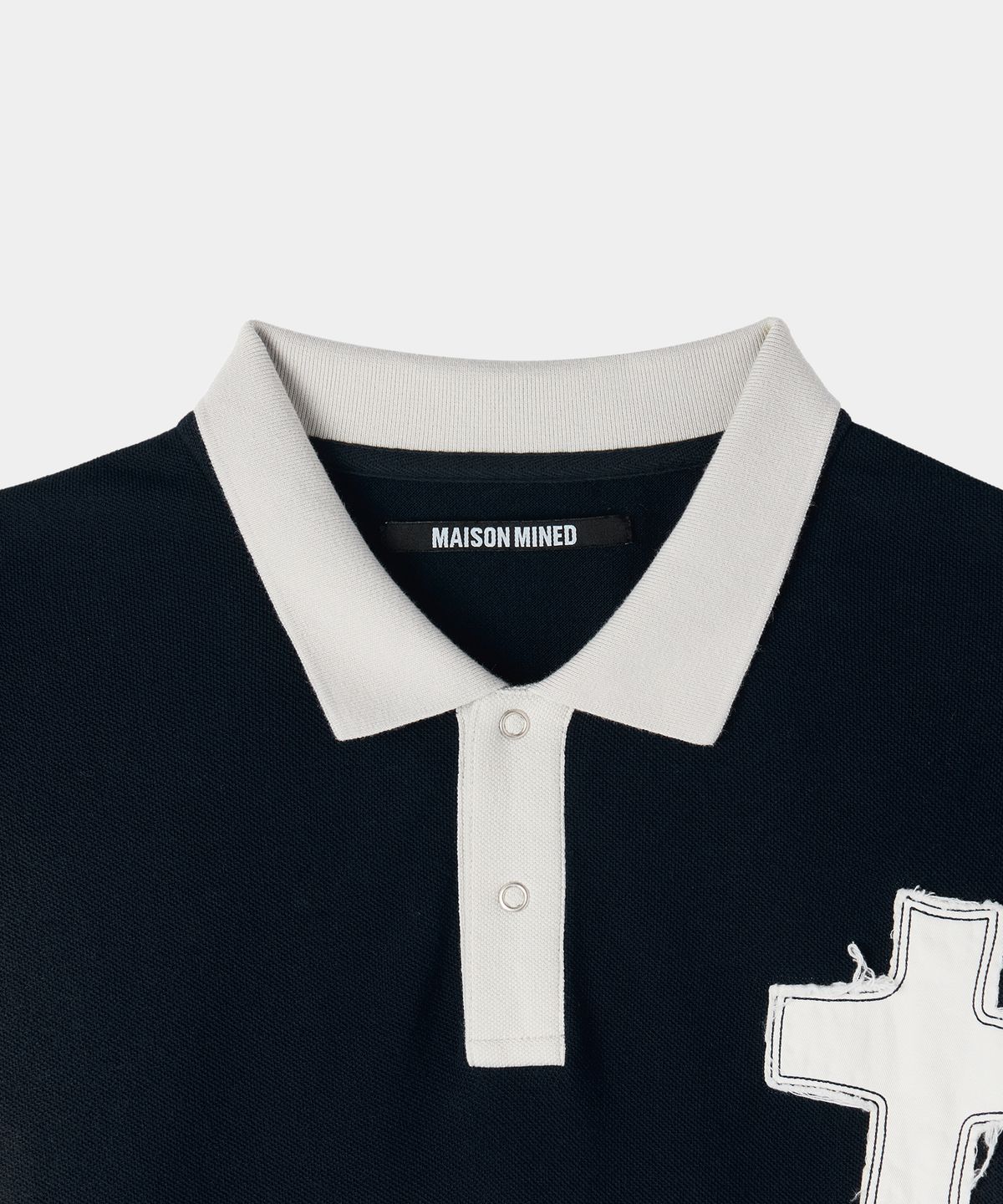 메종미네드(MAISON MINED) VINTAGE WASHED CROSS PATCH POLO SHIRT NAVY