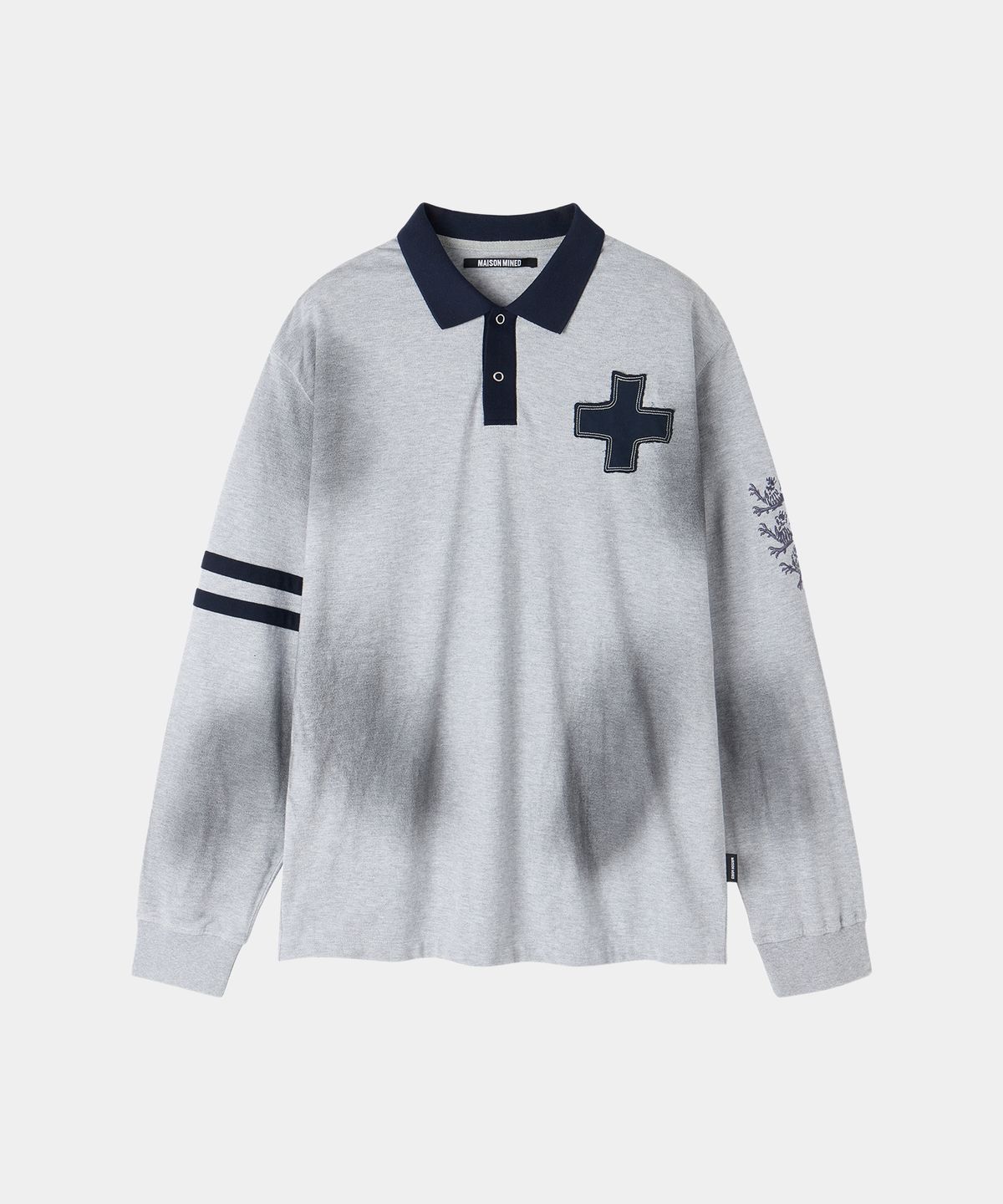 메종미네드(MAISON MINED) VINTAGE WASHED CROSS PATCH POLO SHIRT MELANGE GRAY