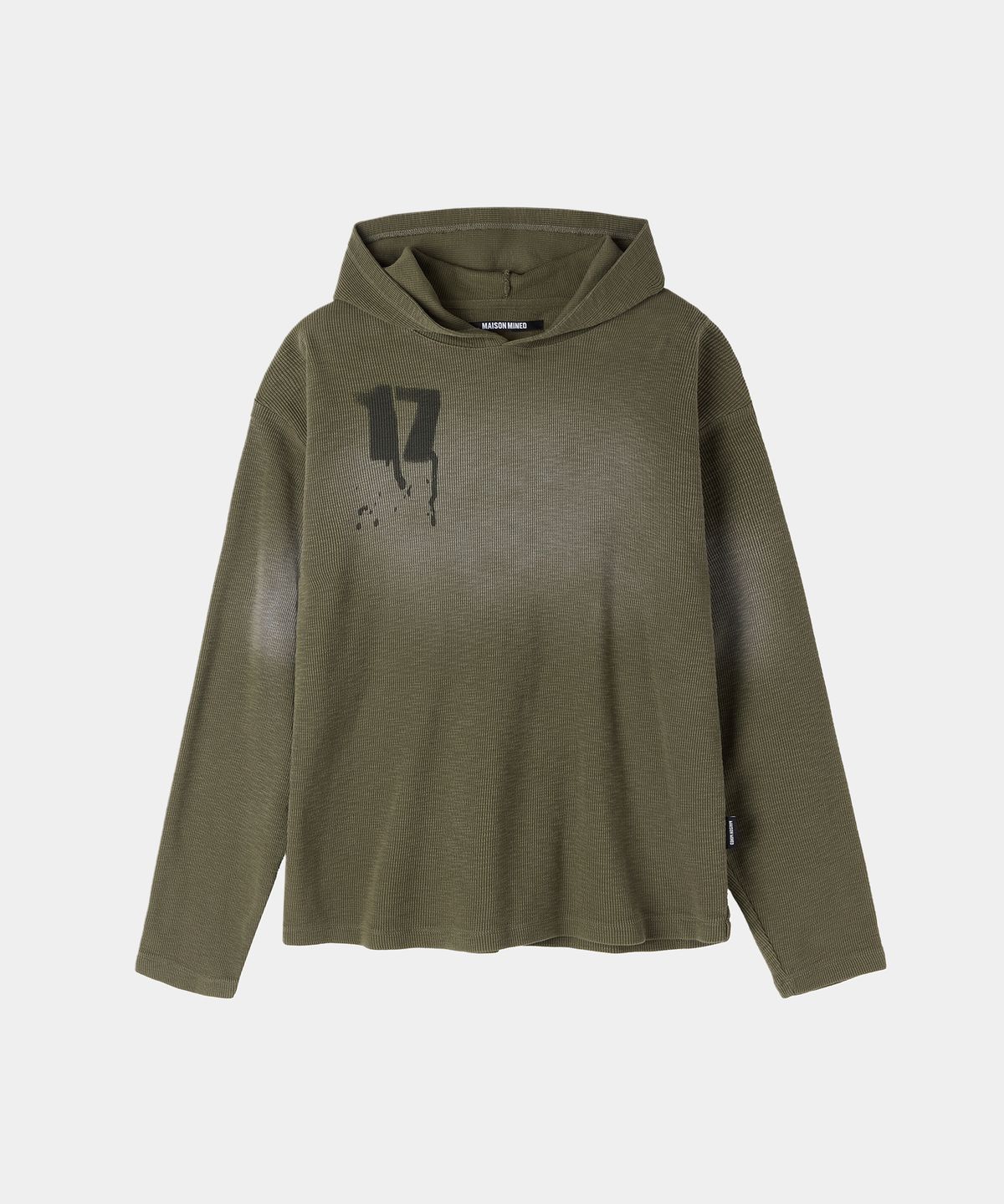 메종미네드(MAISON MINED) PAINTED WAFFLE HOOD LONG SLEEVE KHAKI