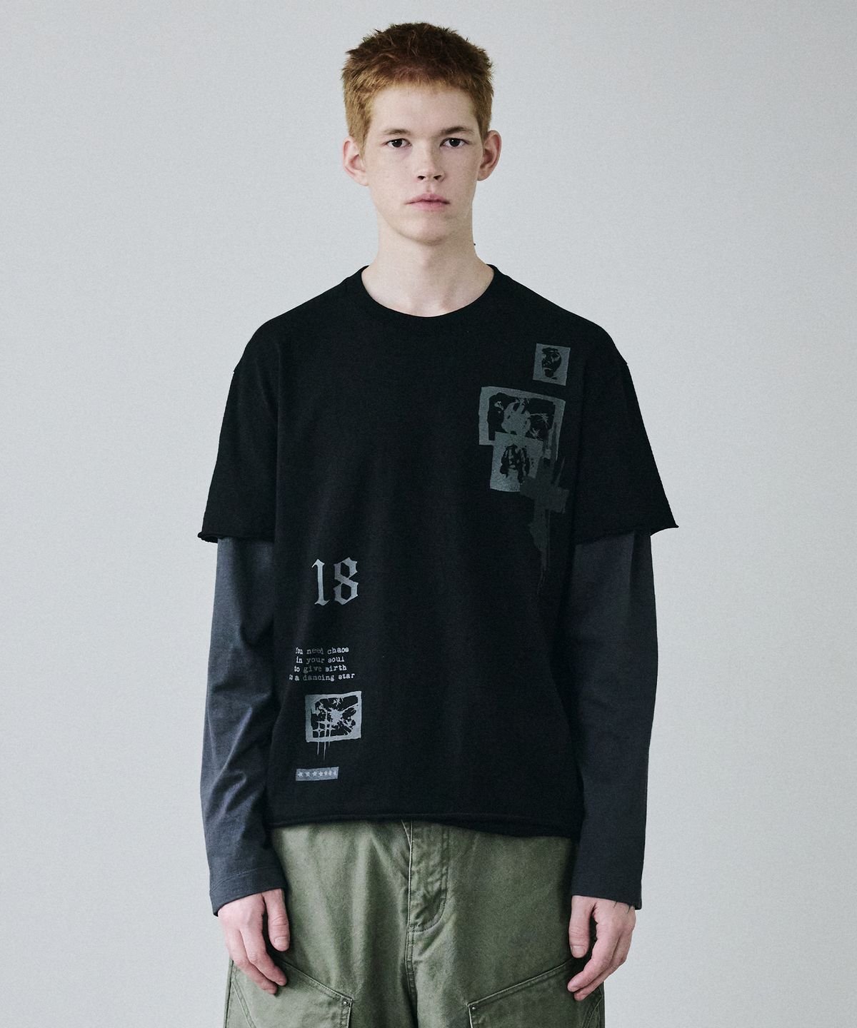 메종미네드(MAISON MINED) FRAGMENT COLLAGE LAYERED LONG SLEEVE BLACK