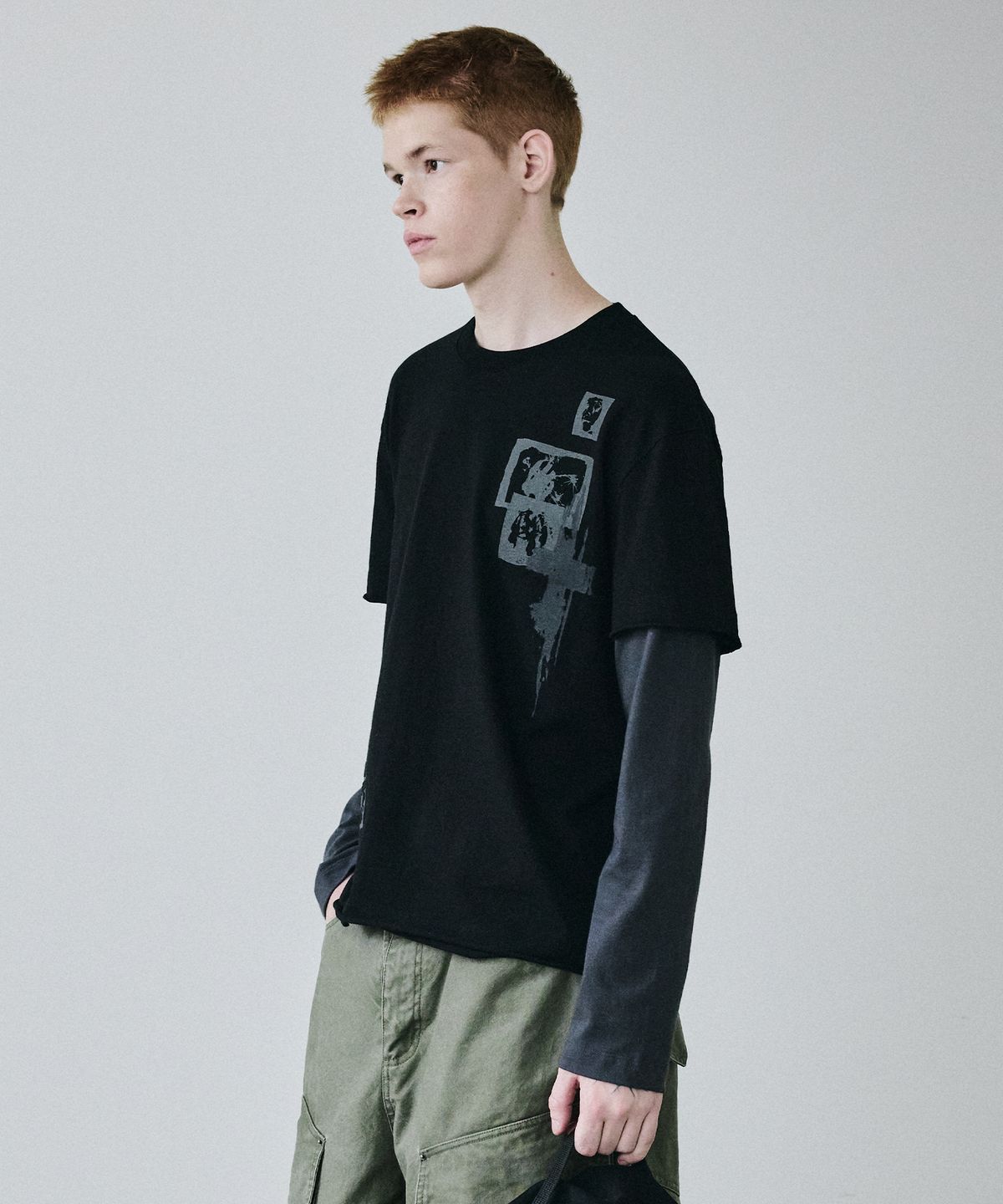 메종미네드(MAISON MINED) FRAGMENT COLLAGE LAYERED LONG SLEEVE BLACK
