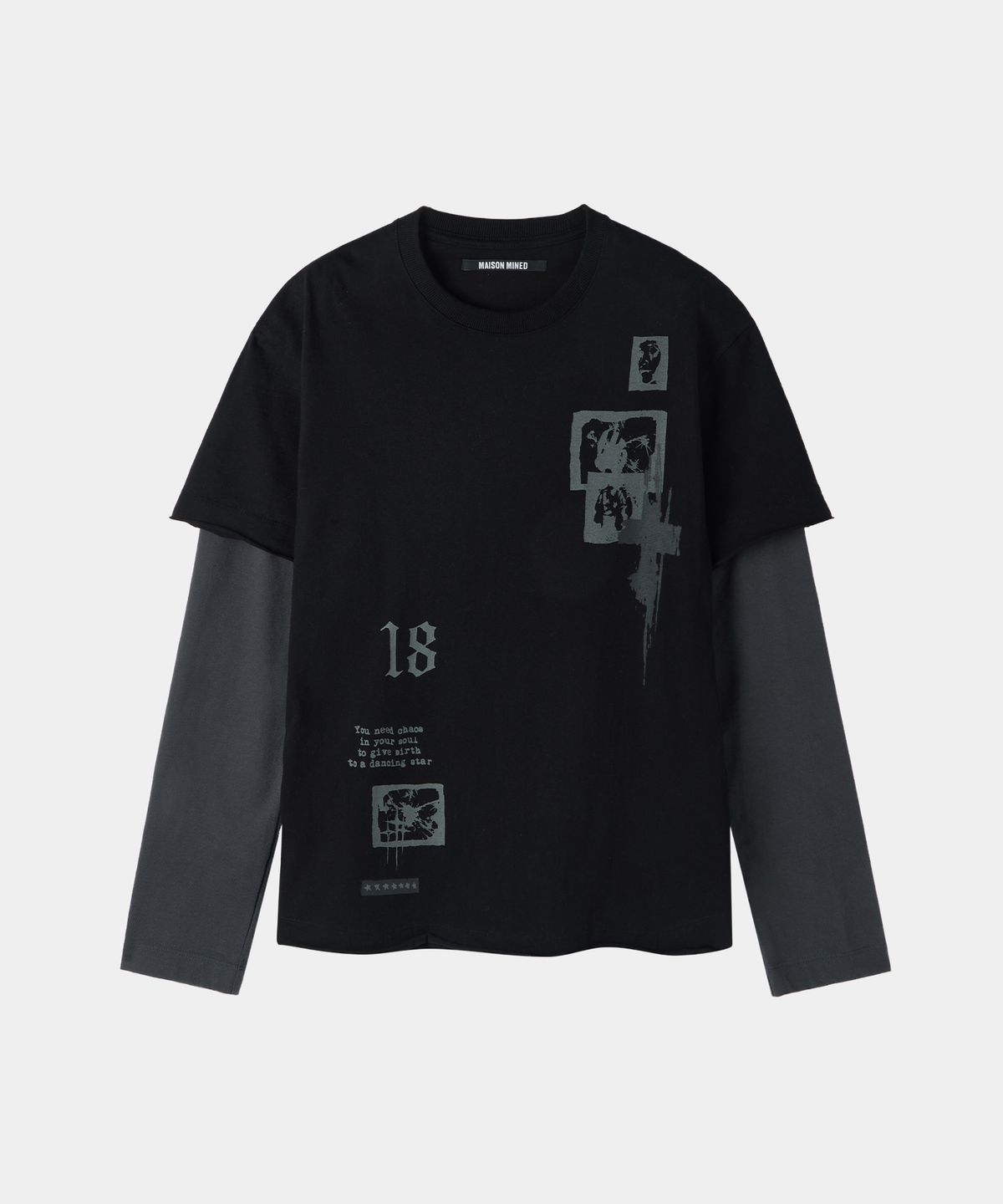 메종미네드(MAISON MINED) FRAGMENT COLLAGE LAYERED LONG SLEEVE BLACK