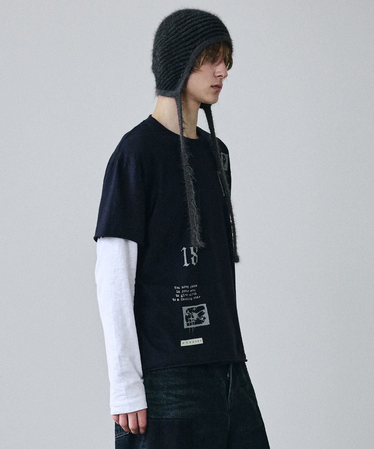 메종미네드(MAISON MINED) FRAGMENT COLLAGE LAYERED LONG SLEEVE NAVY