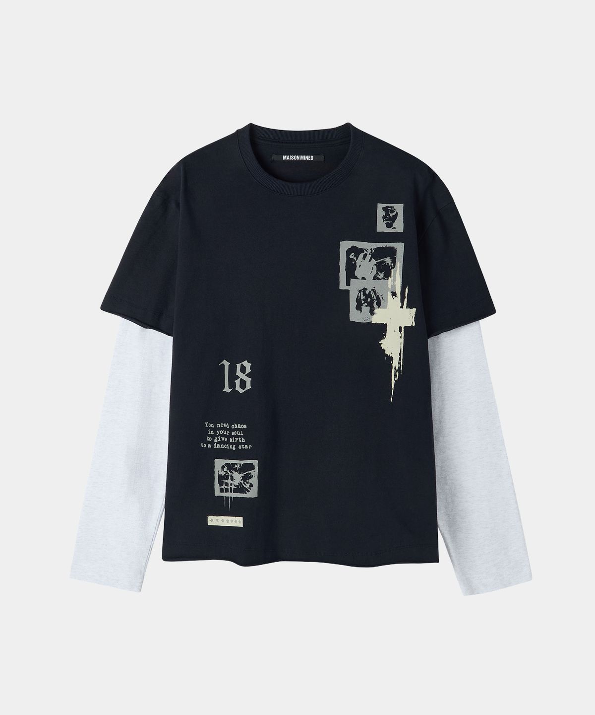 메종미네드(MAISON MINED) FRAGMENT COLLAGE LAYERED LONG SLEEVE NAVY