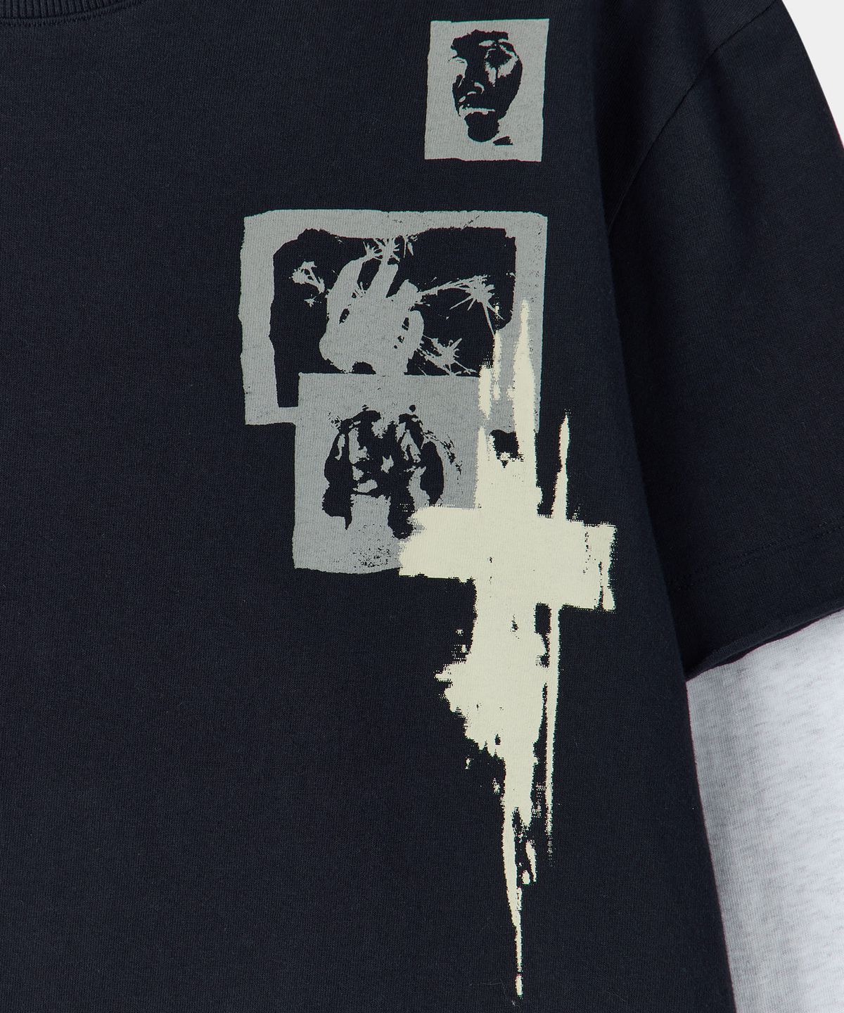 메종미네드(MAISON MINED) FRAGMENT COLLAGE LAYERED LONG SLEEVE NAVY