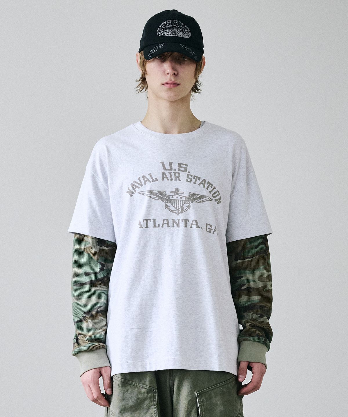 메종미네드(MAISON MINED) WAFFLE LAYERED LONG SLEEVE MELANGE WHITE