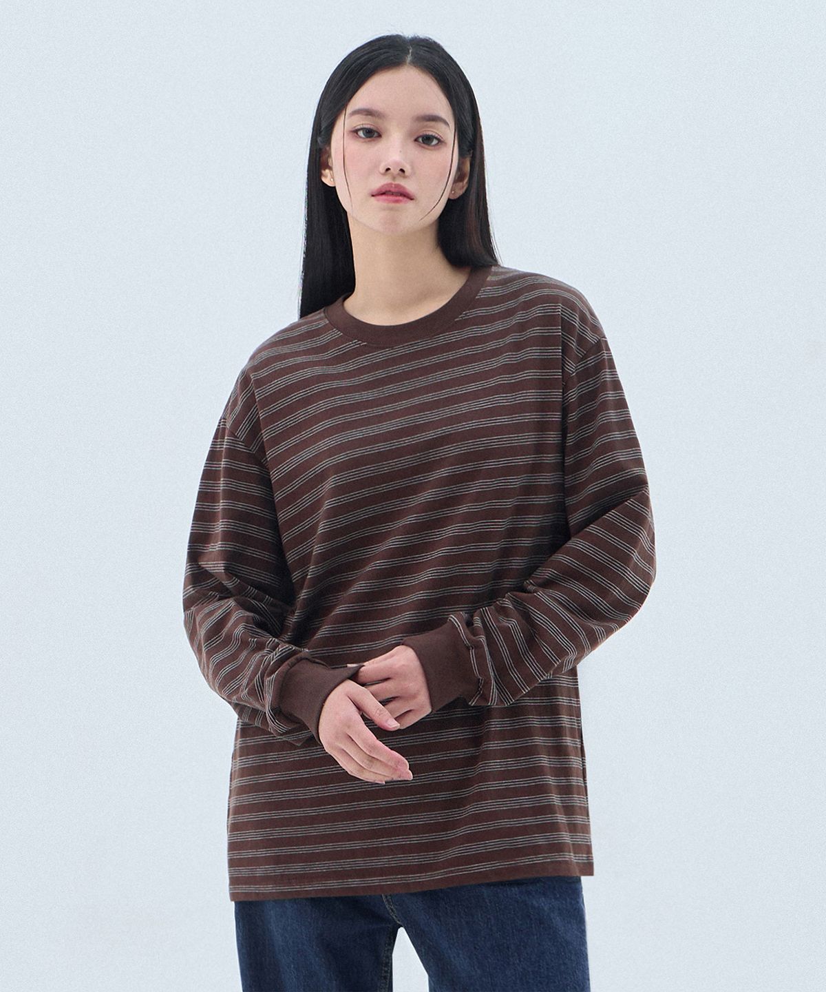 앨빈클로(ALVINCLO) 데일리 스트라이프 루즈핏 긴팔티 AVT958 (4COLOR)