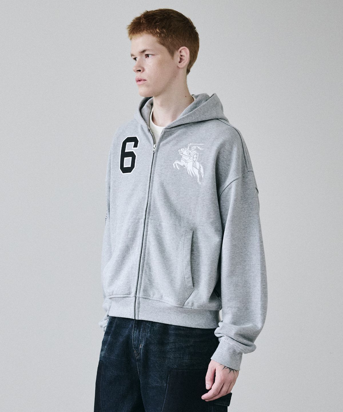 메종미네드(MAISON MINED) KNIGHT HOOD ZIP-UP MELANGE GRAY