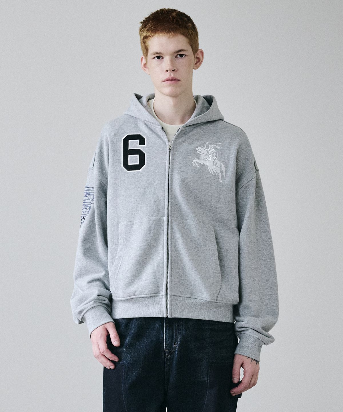 메종미네드(MAISON MINED) KNIGHT HOOD ZIP-UP MELANGE GRAY