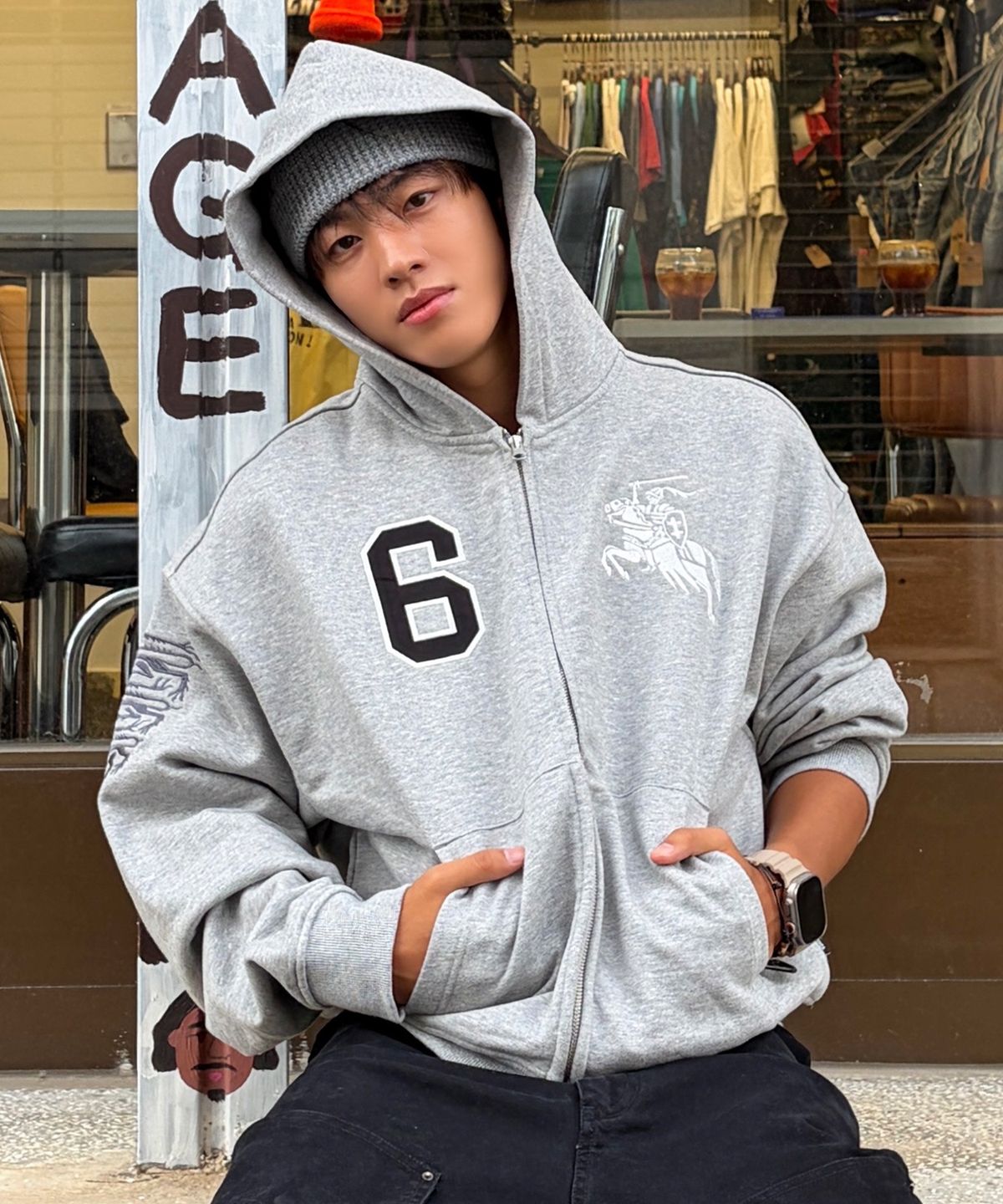 메종미네드(MAISON MINED) KNIGHT HOOD ZIP-UP MELANGE GRAY