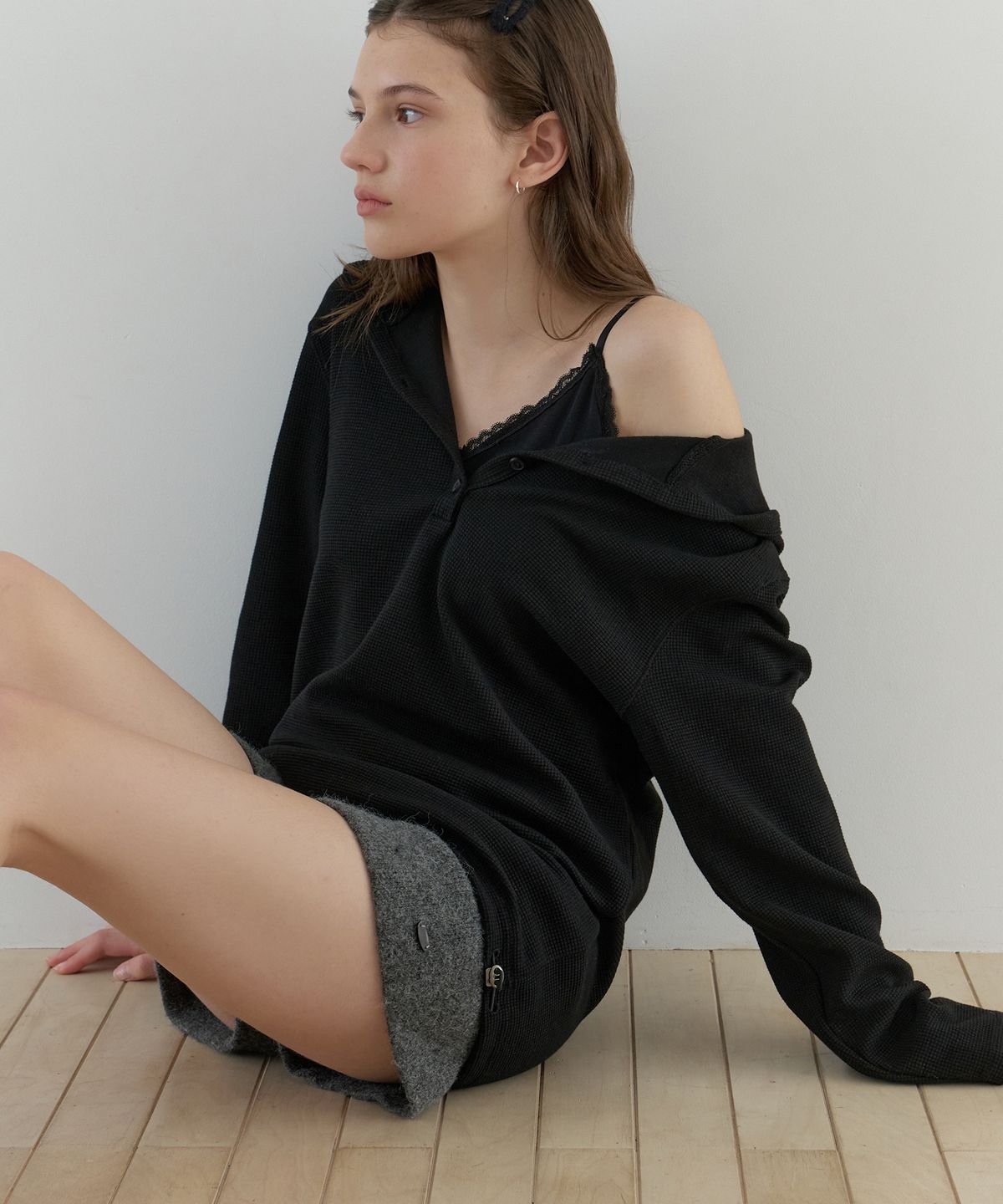 리엘(RE L) Tide hoodie overfit t-shirt (black)