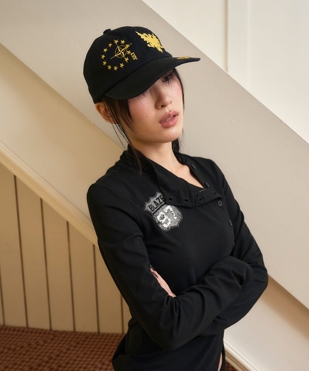 프렌다(PRENDA) HERALD NUMBERING BALL CAP BLACK