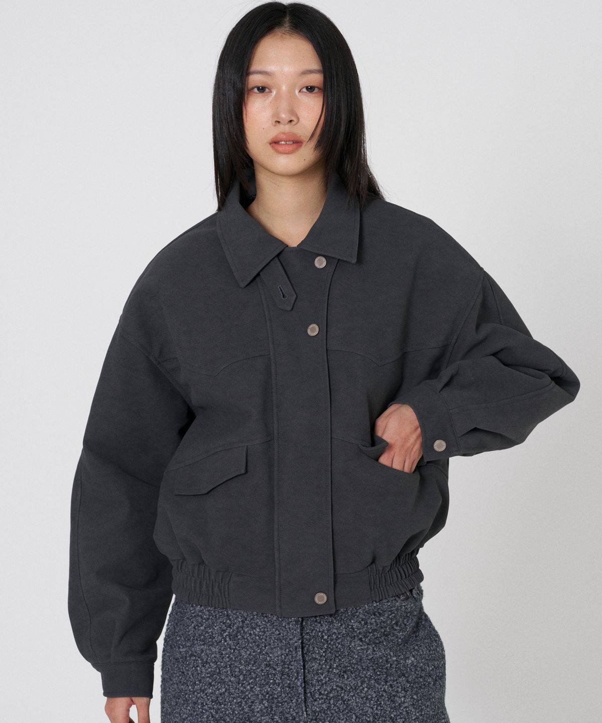 떨스티클럽(THIRSTYCLUB) Matte suede blouson jumper - Charcoal (2oz 누빔안감)