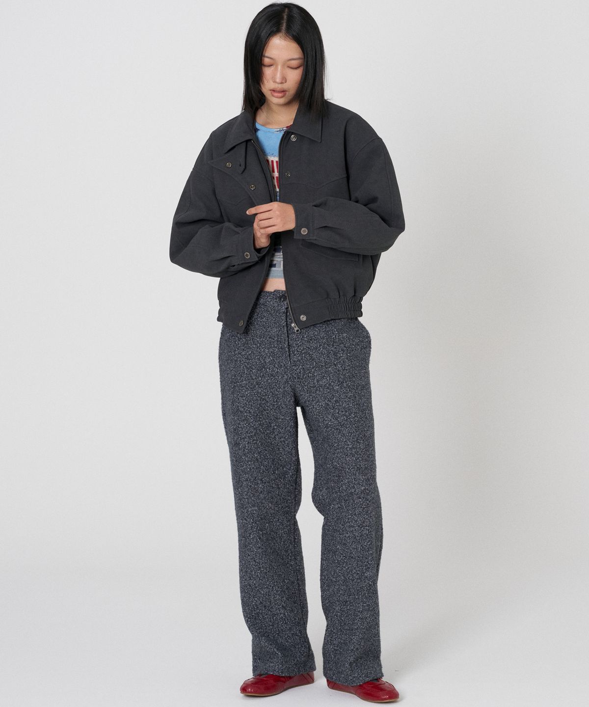 떨스티클럽(THIRSTYCLUB) Matte suede blouson jumper - Charcoal (2oz 누빔안감)